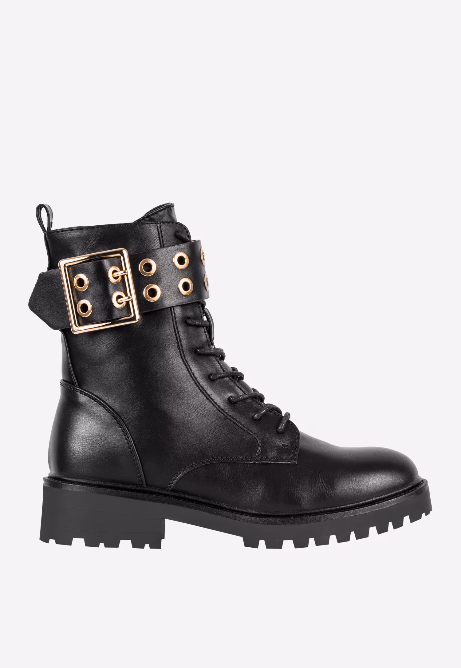 WJS czarne trzewiki damskie z ozdobną klamrą