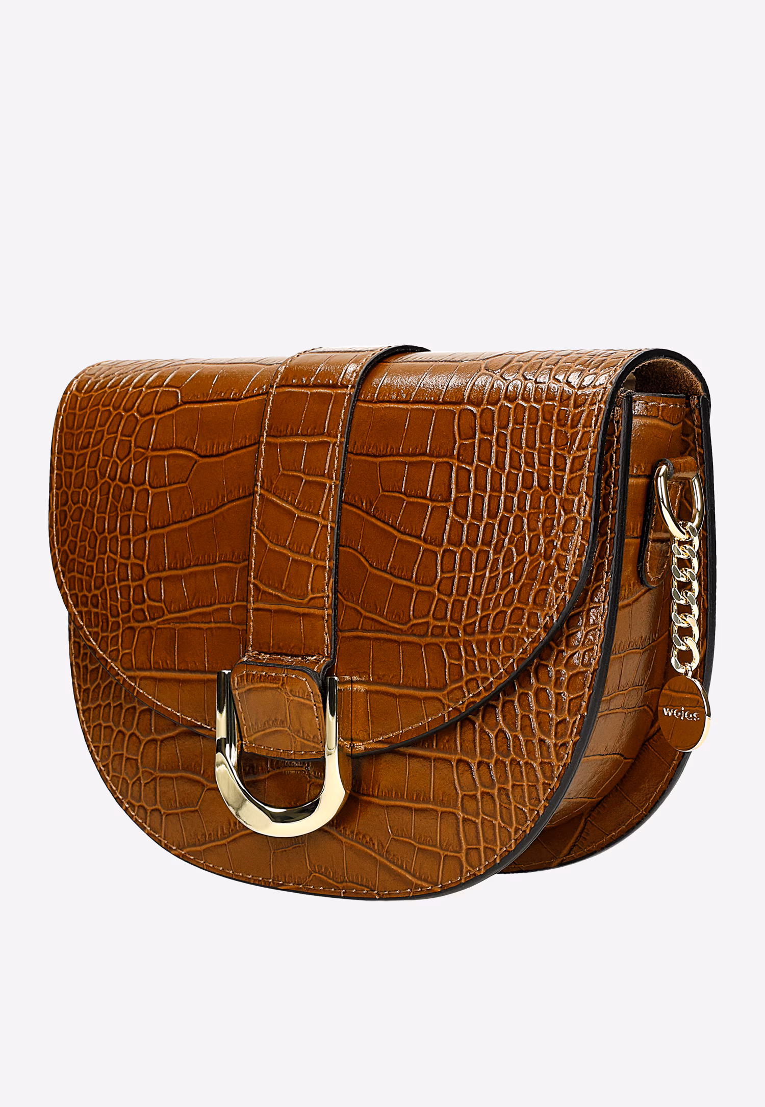 Ciemnobrązowa skórzana torebka saddle bag z tłoczeniem