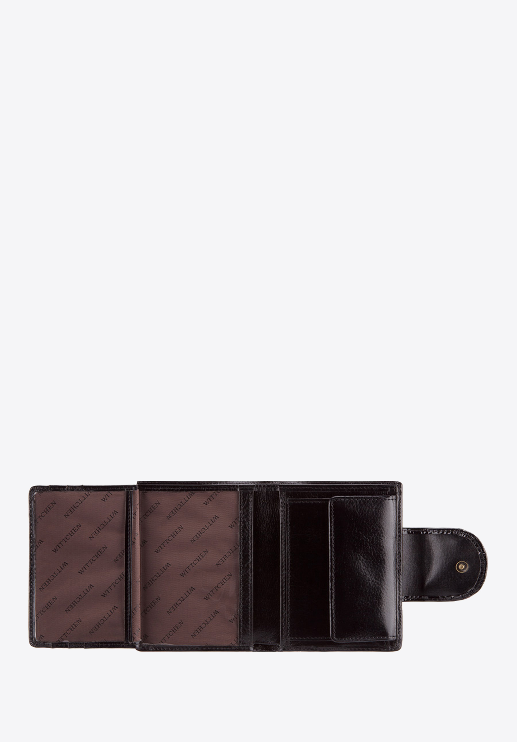 Damski portfel ze skóry lakierowany z ozdobną napą