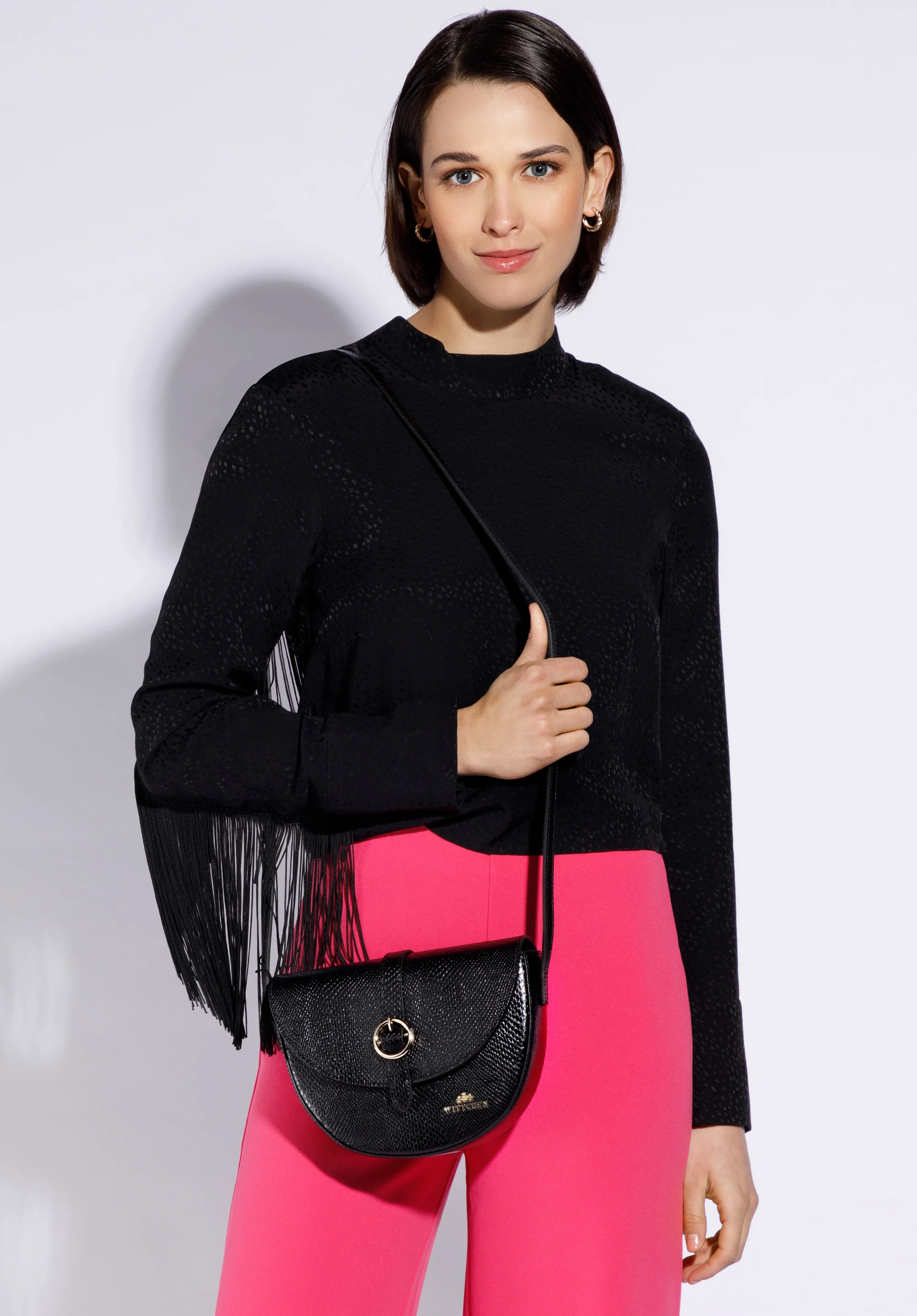 Damska listonoszka ze skóry lizard z okrągłą klamerką