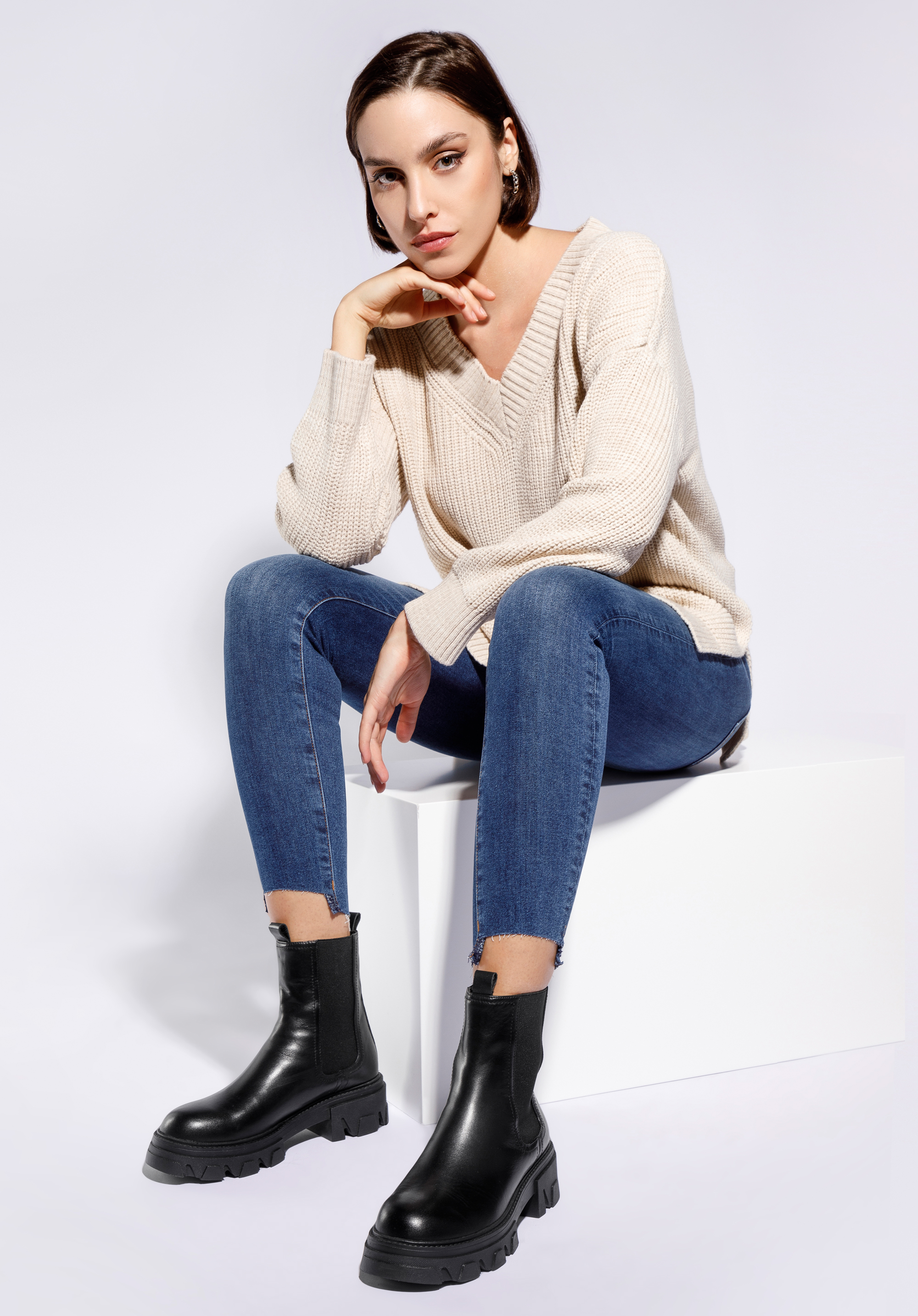 Damskie sztyblety ze skóry na platformie