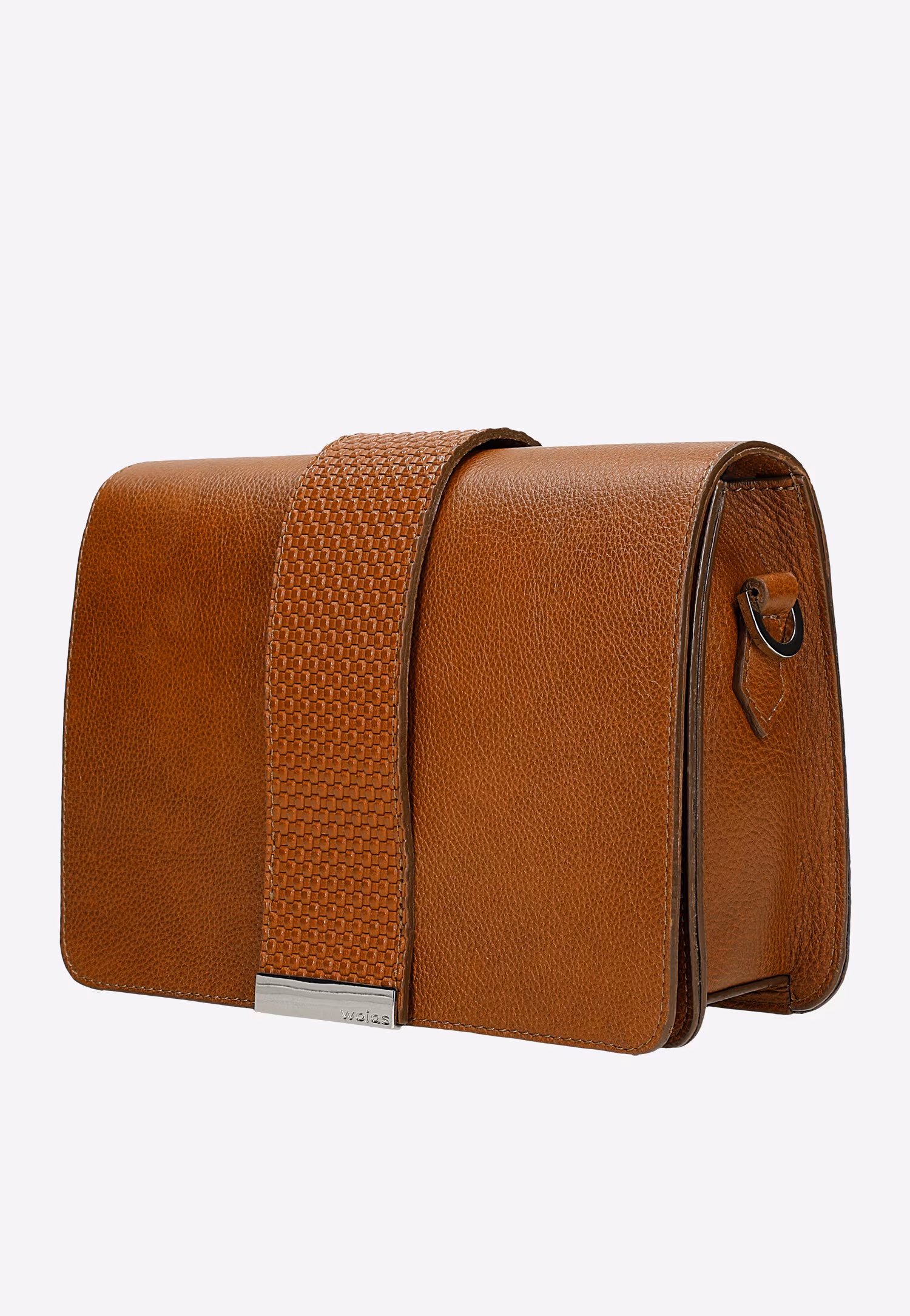 Mała jasnobrązowa torebka damska ze zdobionym paskiem