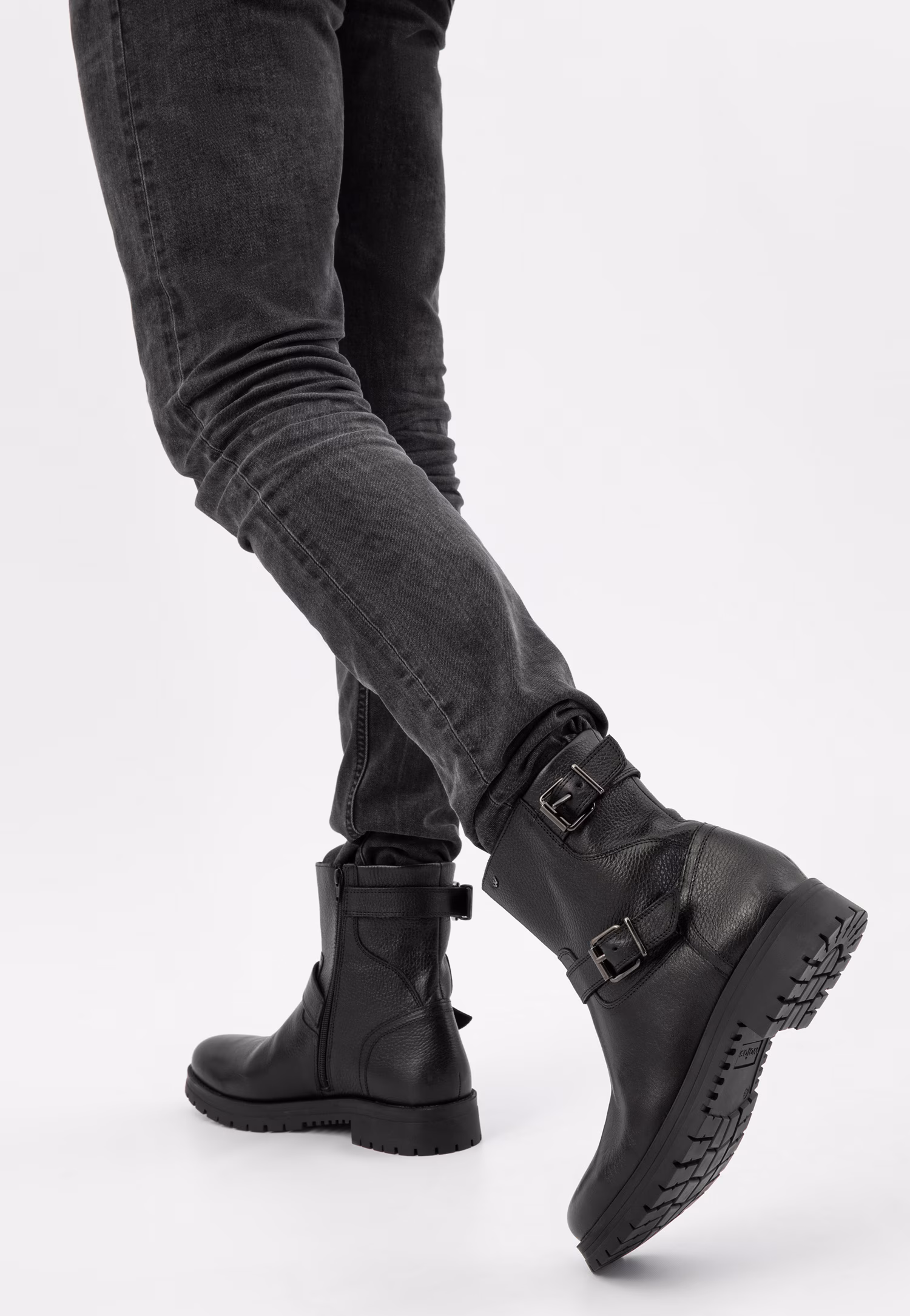 Czarne męskie bikery ze skóry licowej