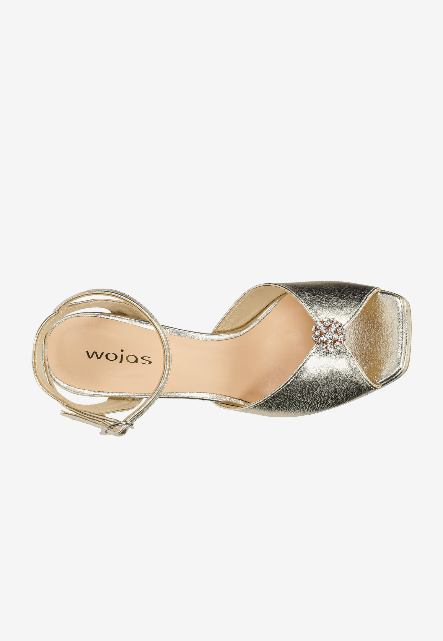 Złote sandały na szpilce z kryształkową ozdobą