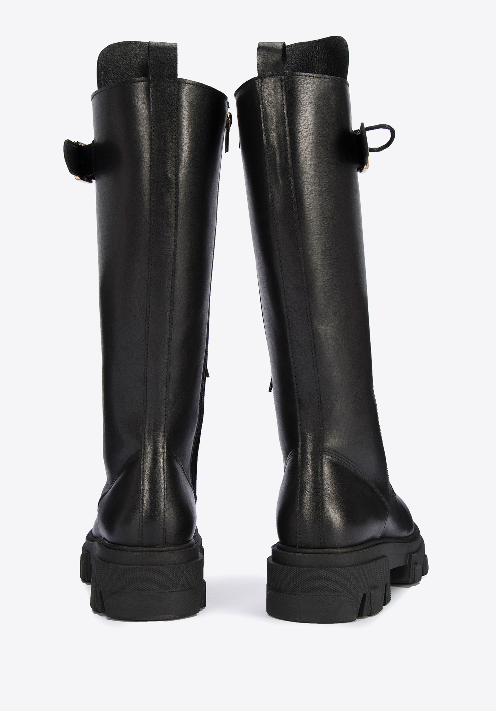 Damskie glany skórzane wysokie na platformie