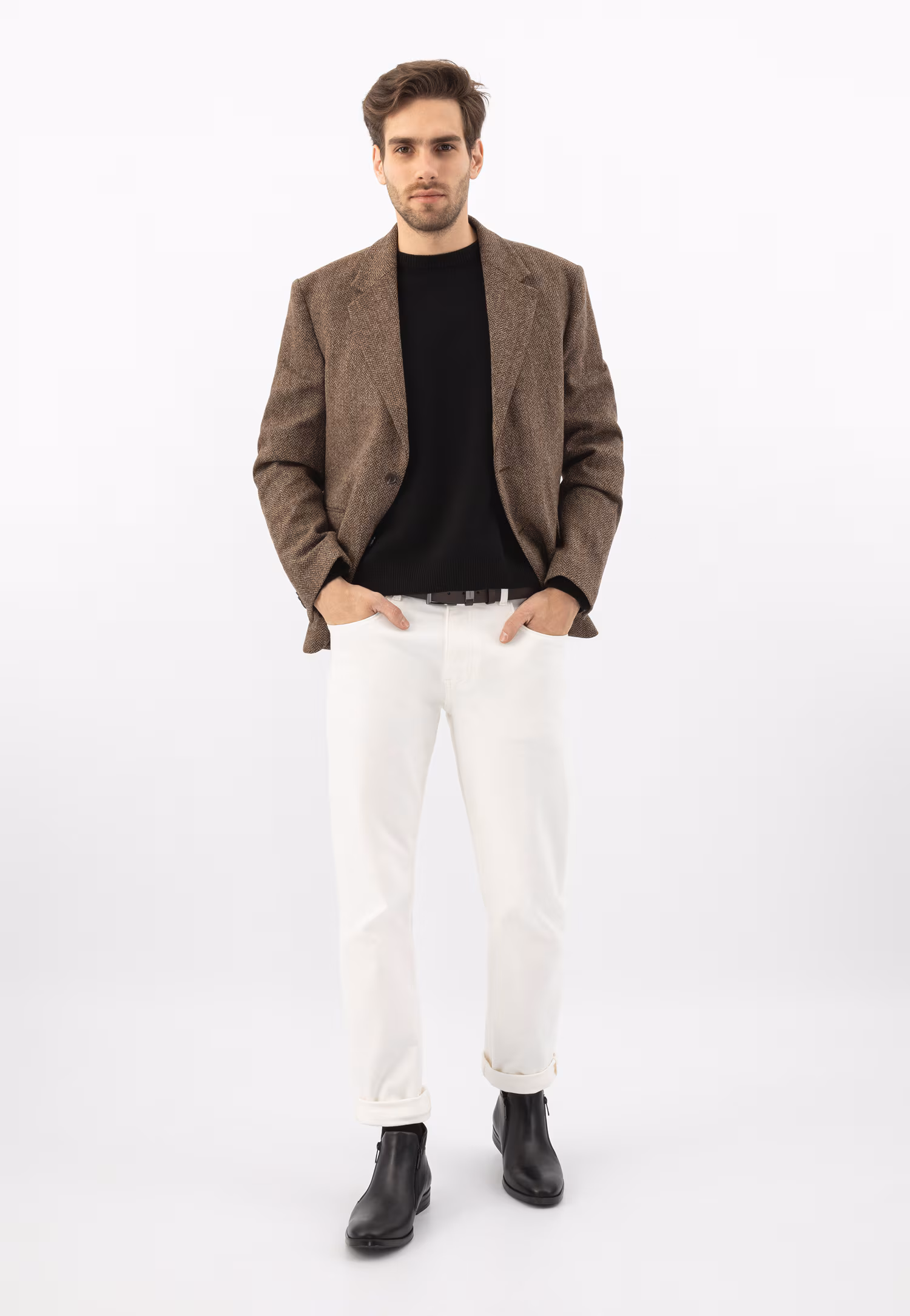 Czarne klasyczne skórzane botki męskie