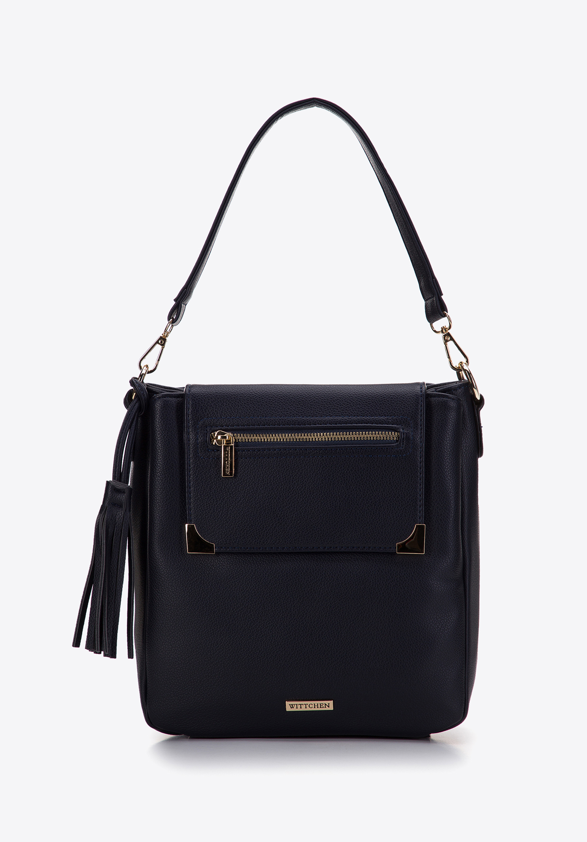 Torebka worek trzykomorowa z klapą z okuciami