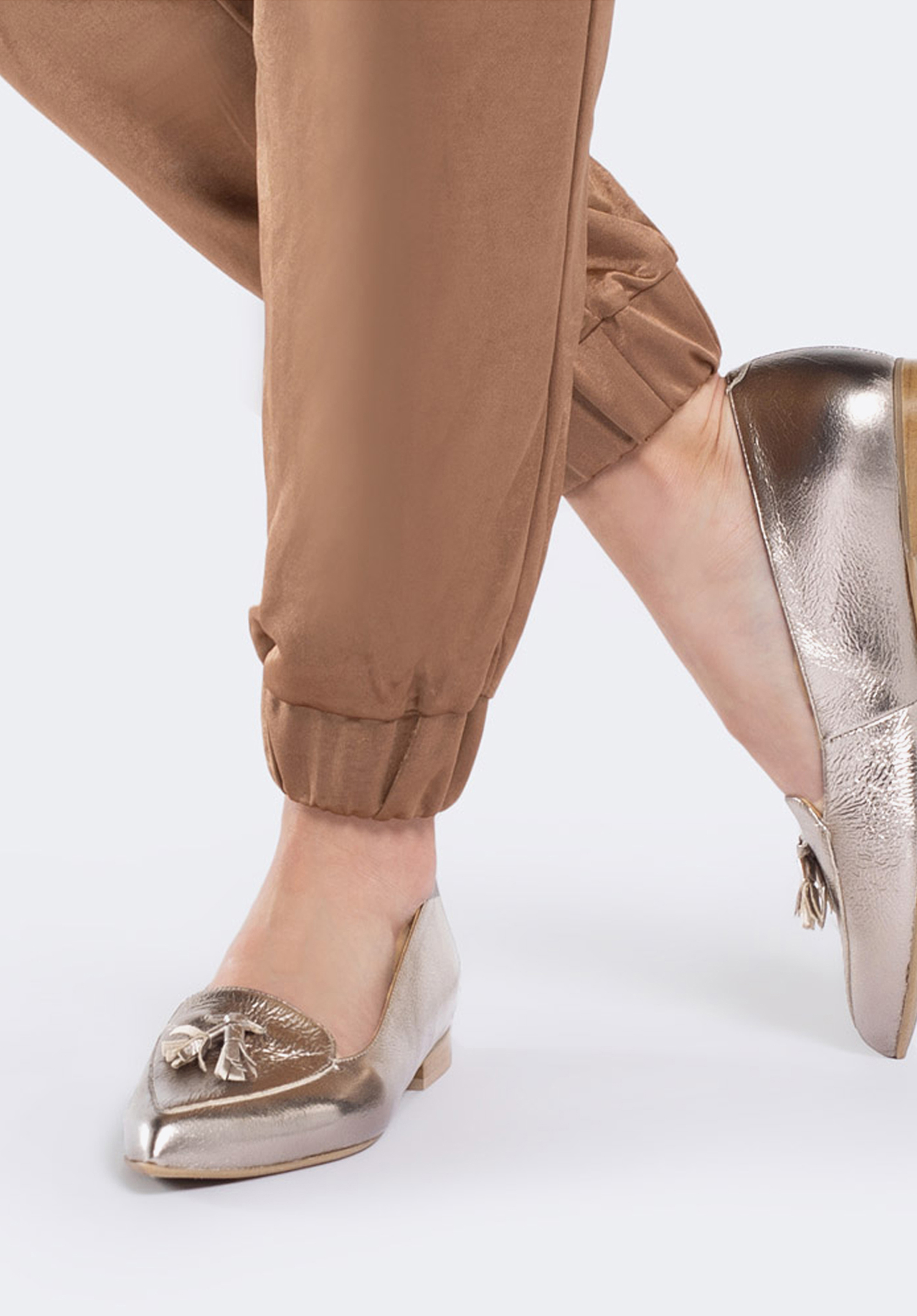 Baleriny skórzane metaliczne