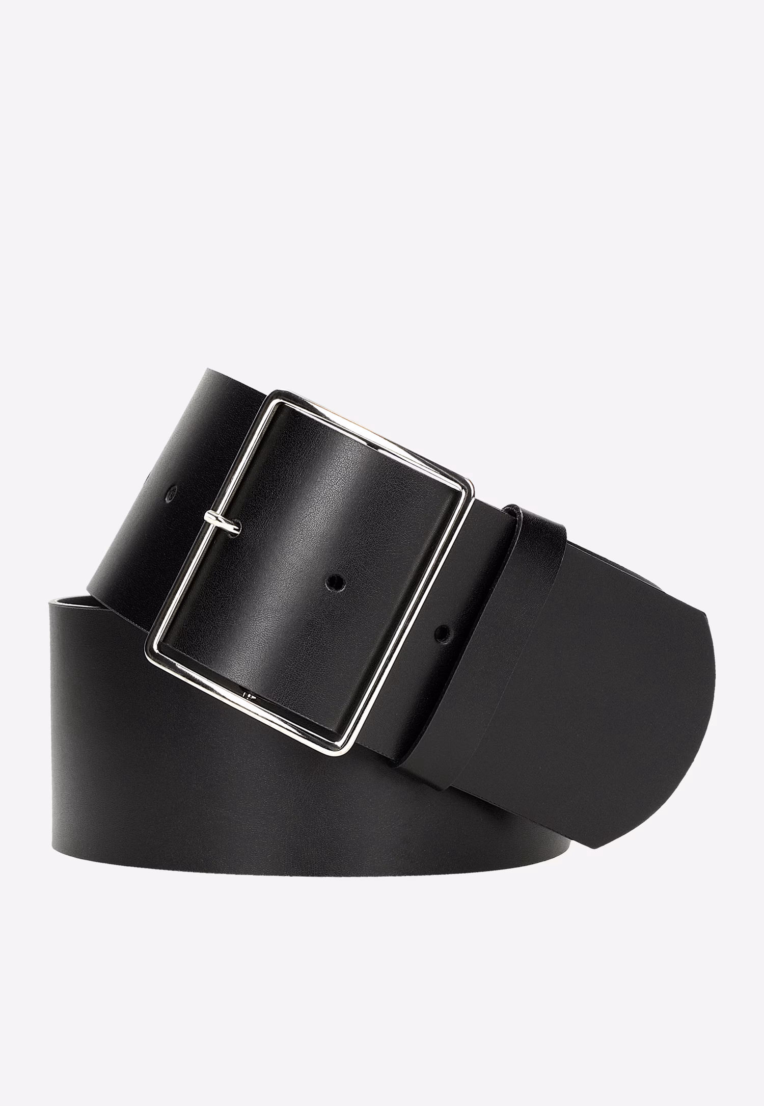 Czarny pasek damski ze skóry licowej ze srebrną klamrą