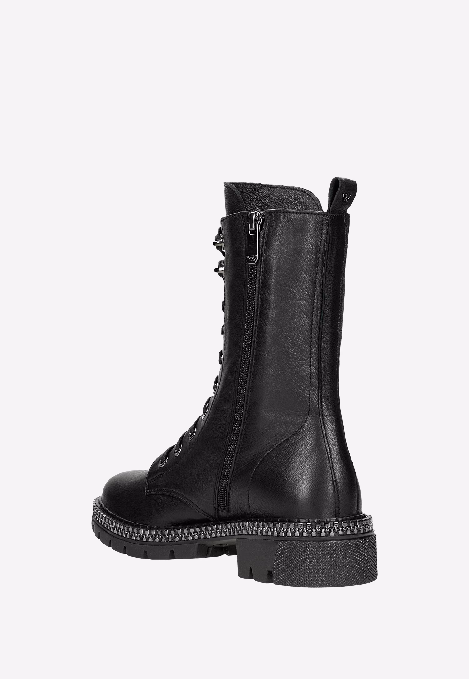 Czarne wysokie trzewiki damskie z ozdobnym zamkiem na podeszwie