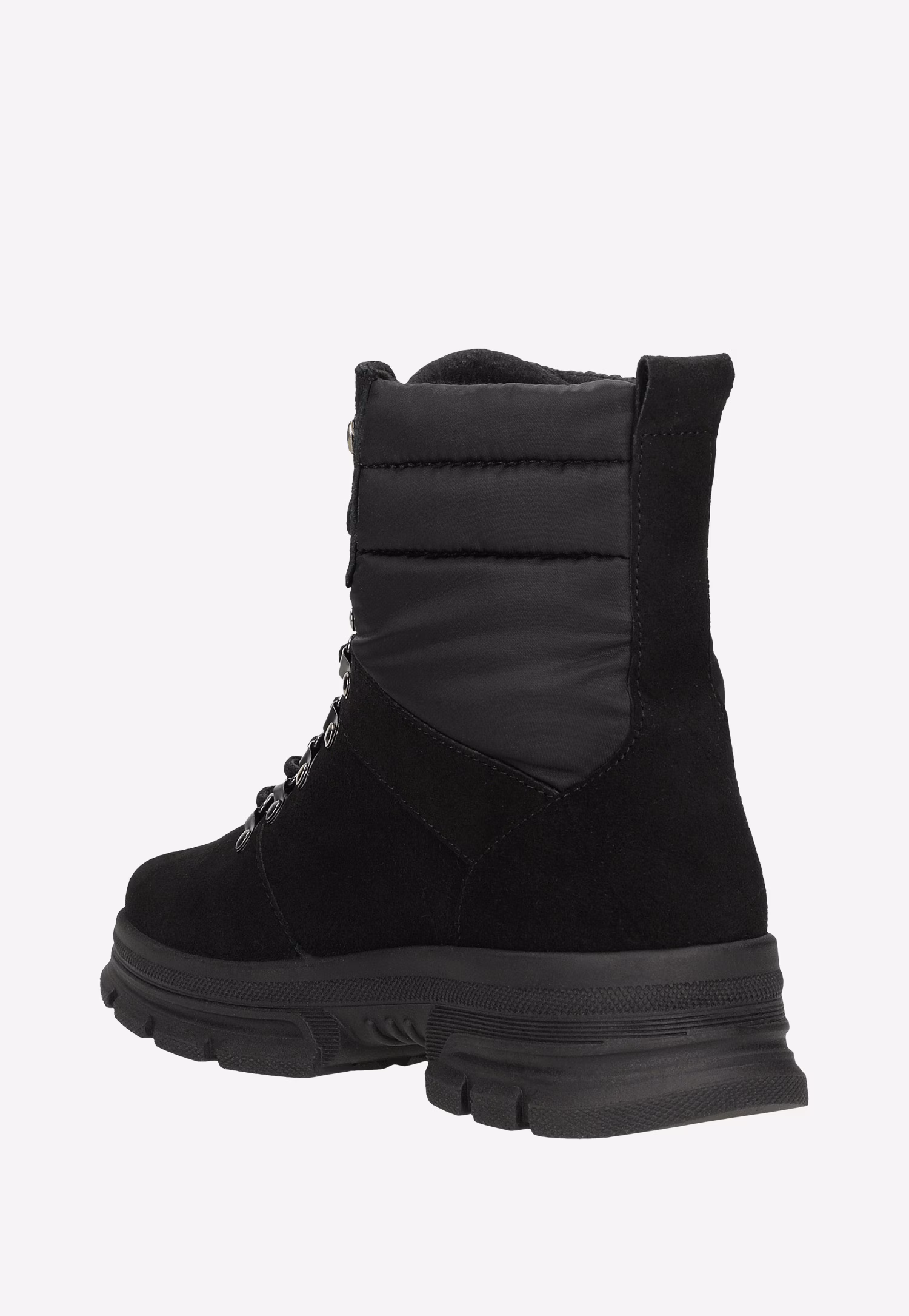 RELAKS czarne trzewiki damskie ze skóry i ortalionu