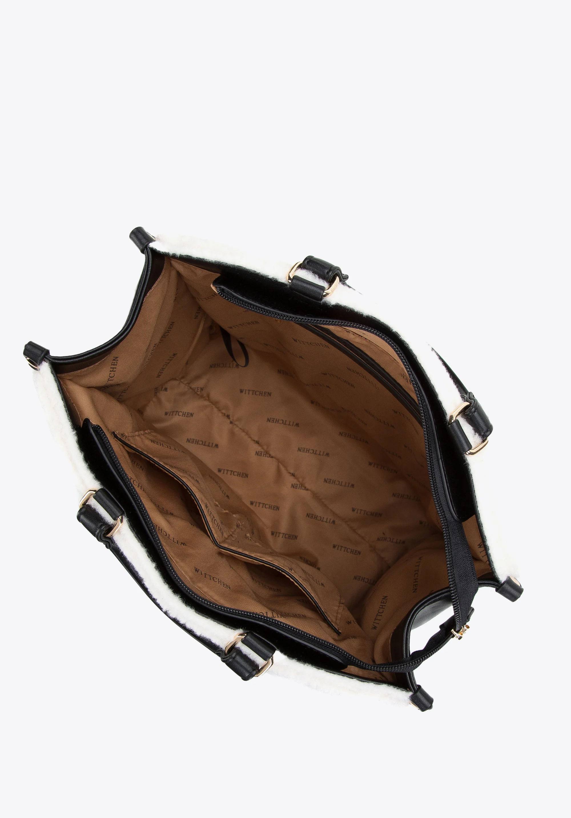 Torebka kuferek ze wstawkami ze sztucznego futerka