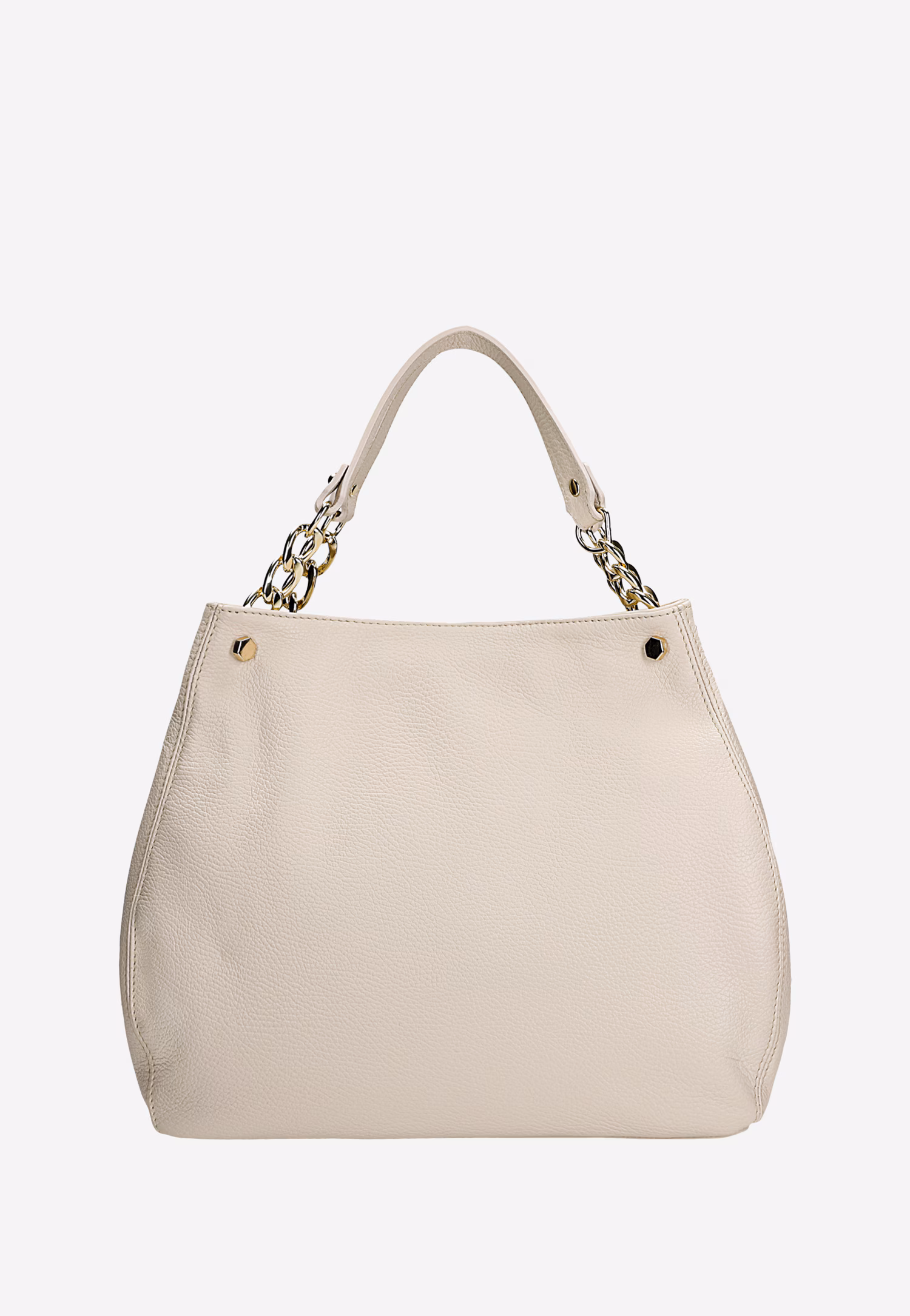 Jasnobeżowa torebka skórzana ze złotymi elementami