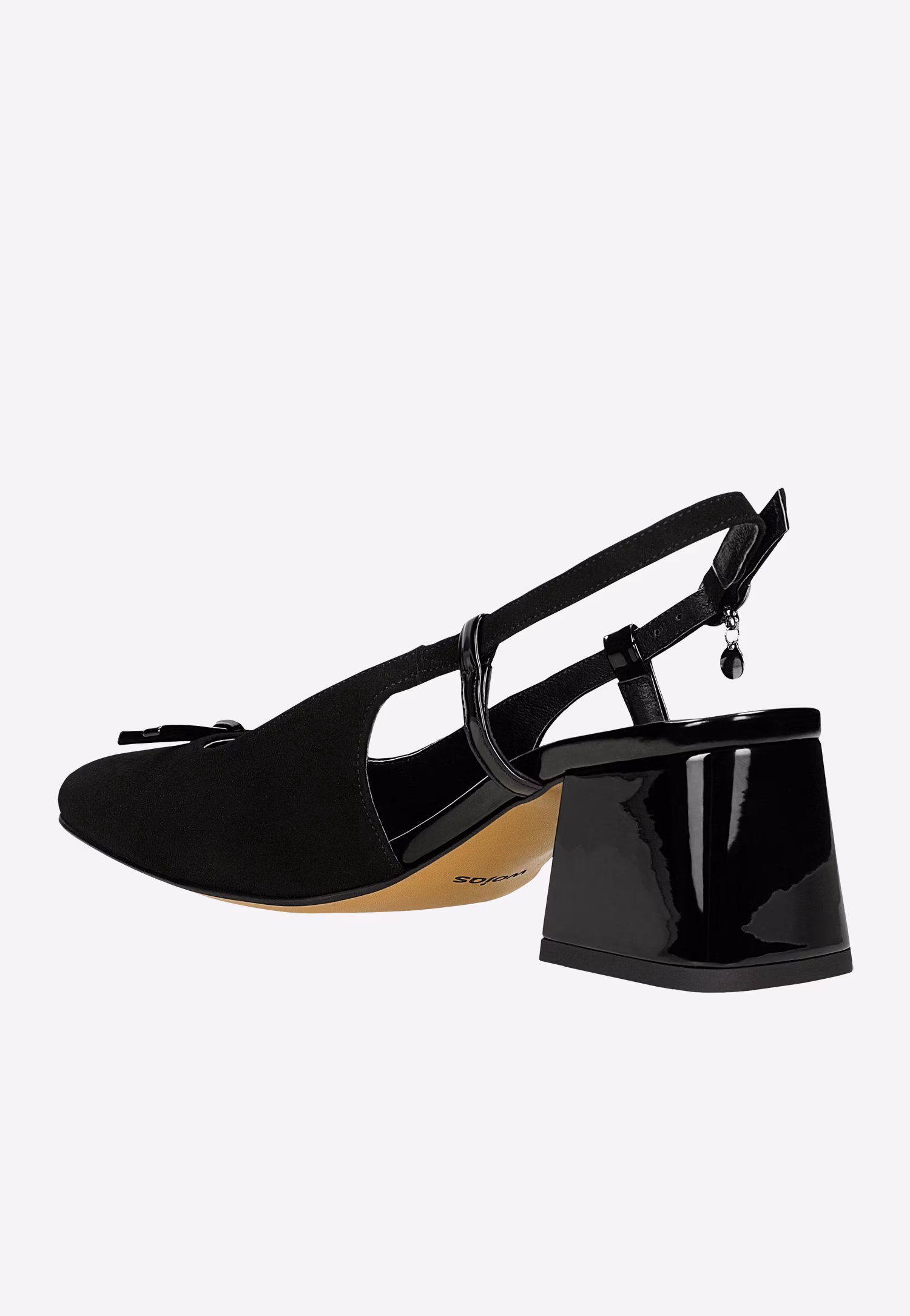 Czarne welurowe czółenka z odkrytą piętą i z ozdobną kokardką