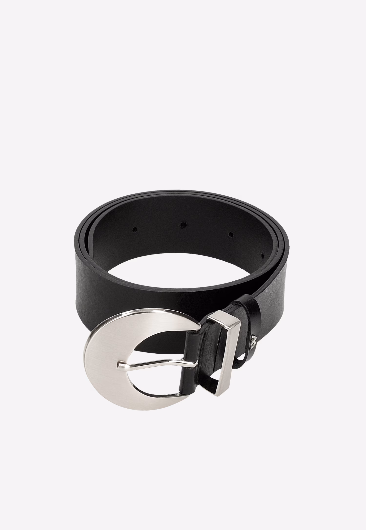 Beżowy pasek damski z dużą złotą klamrą