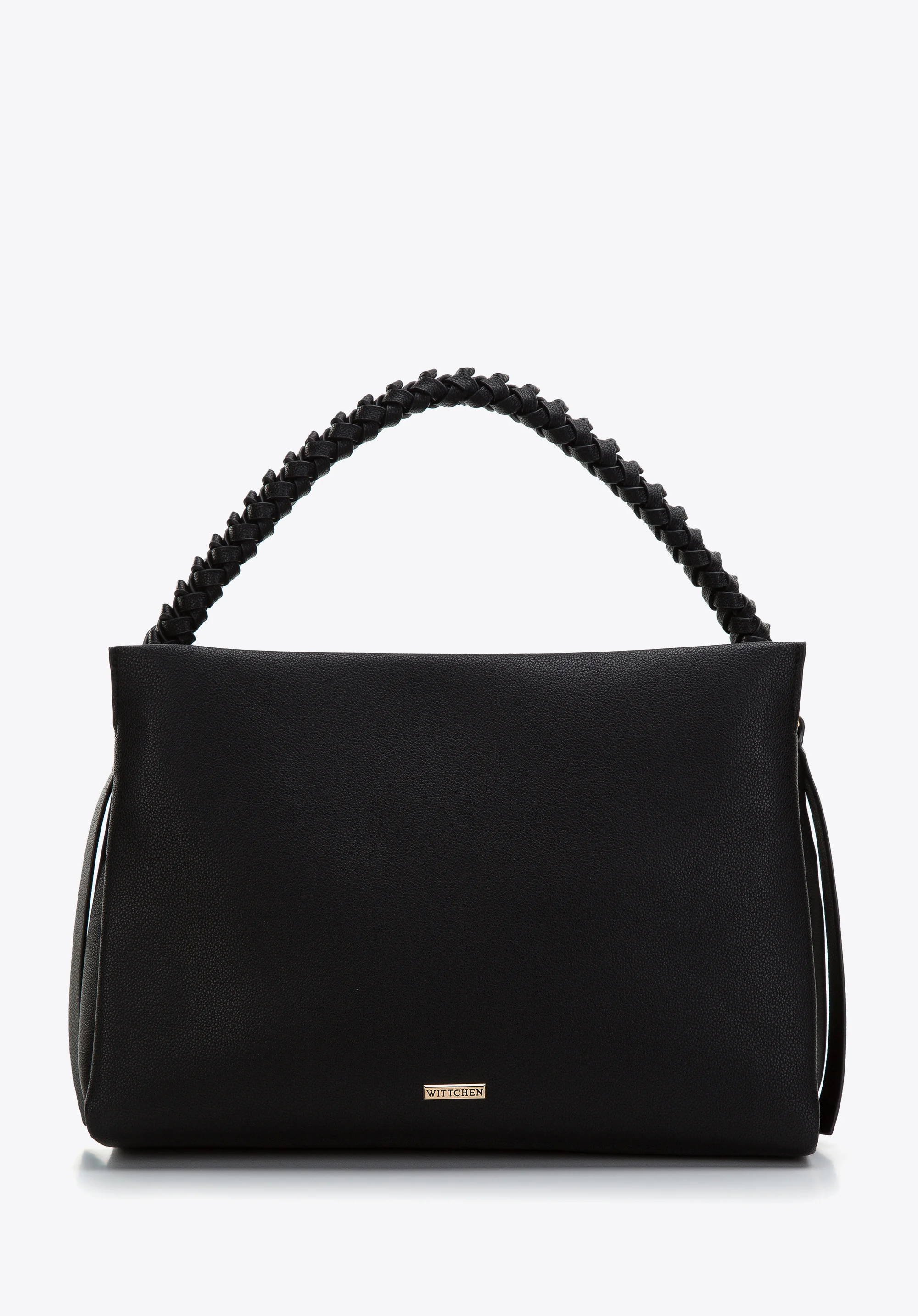 Torebka worek z ekoskóry trzykomorowa z plecioną rączką