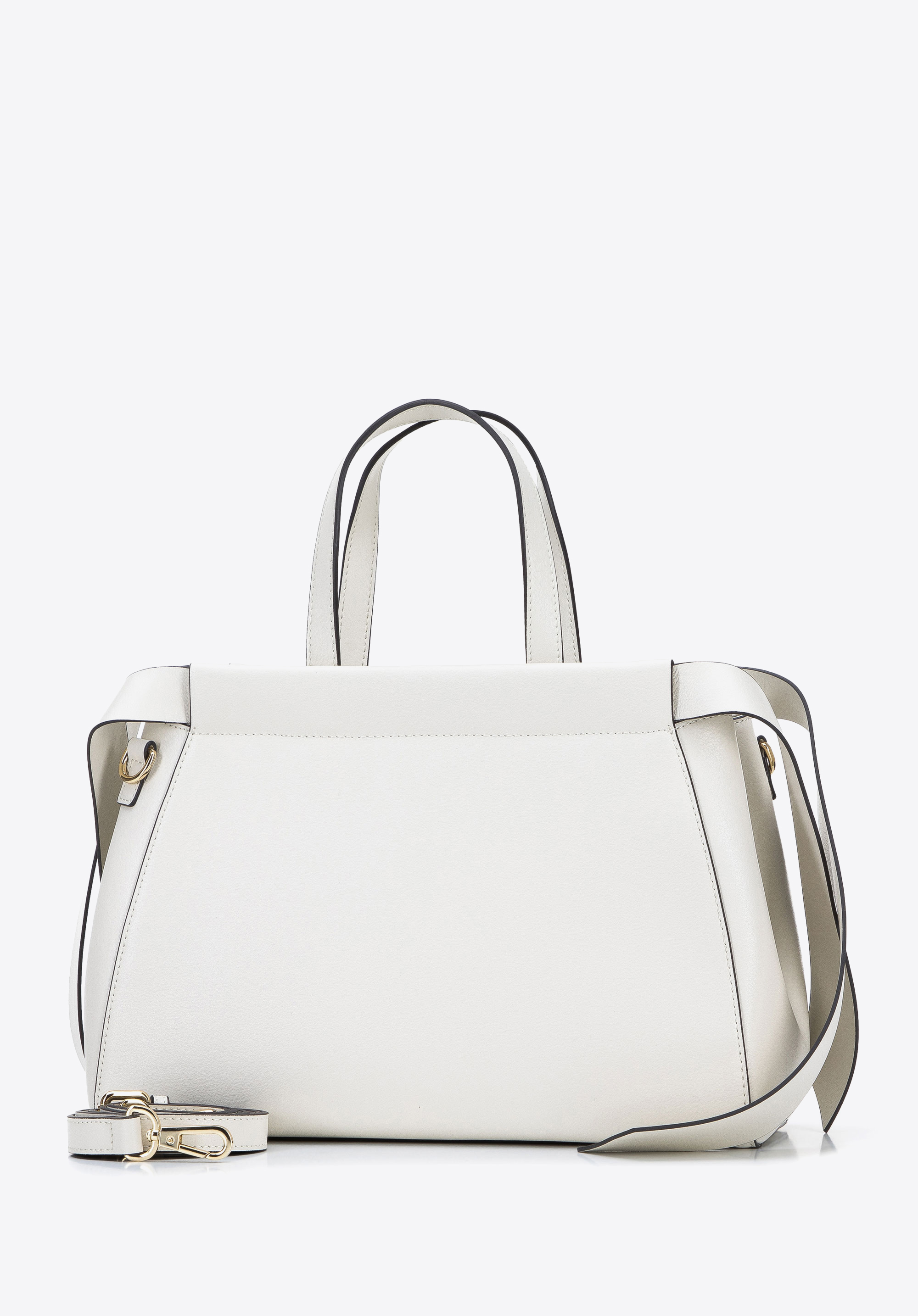 Torebka kuferek skórzana z ozdobnymi paskami