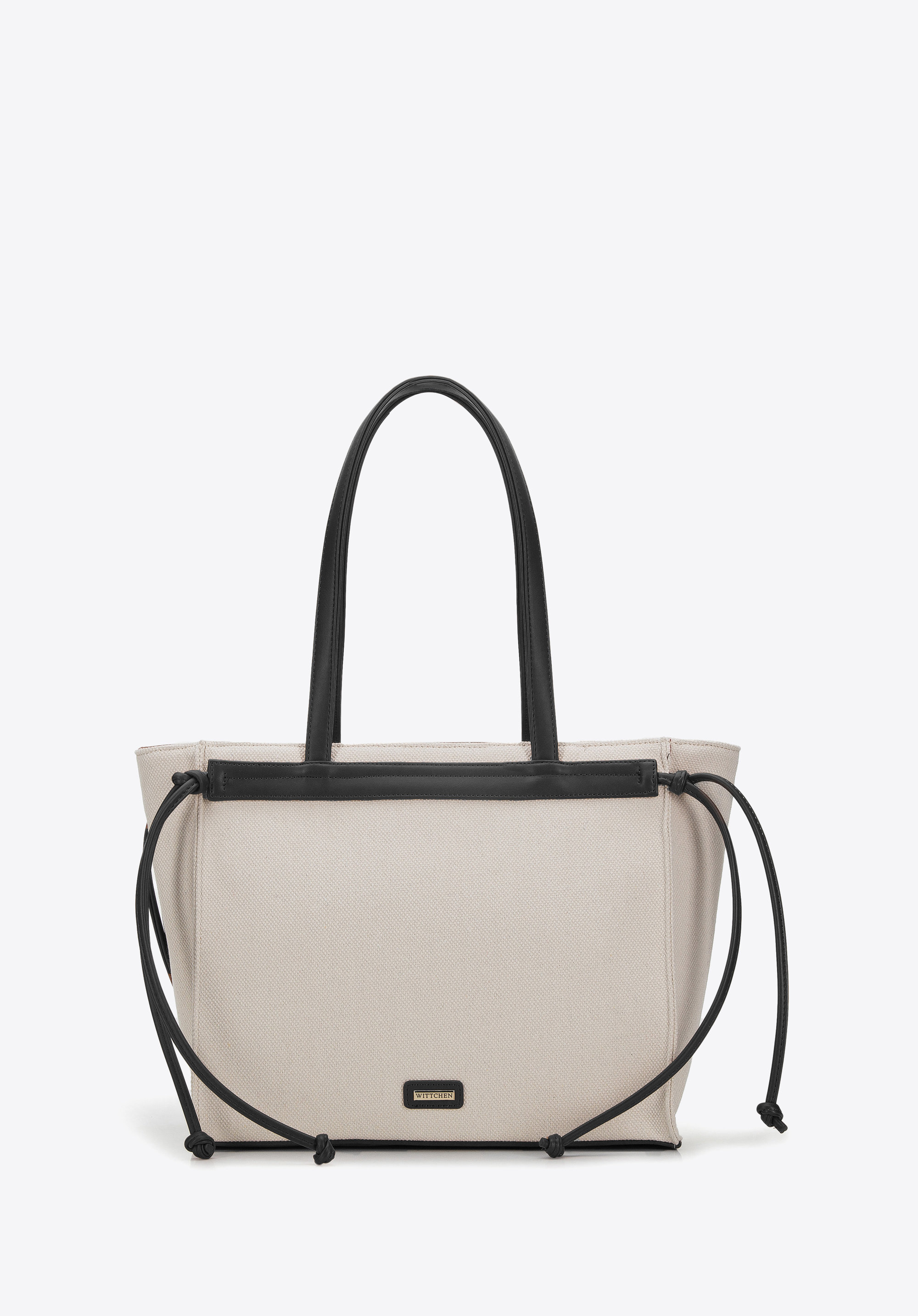 Torebka shopperka z bawełny z troczkami z ekoskóry