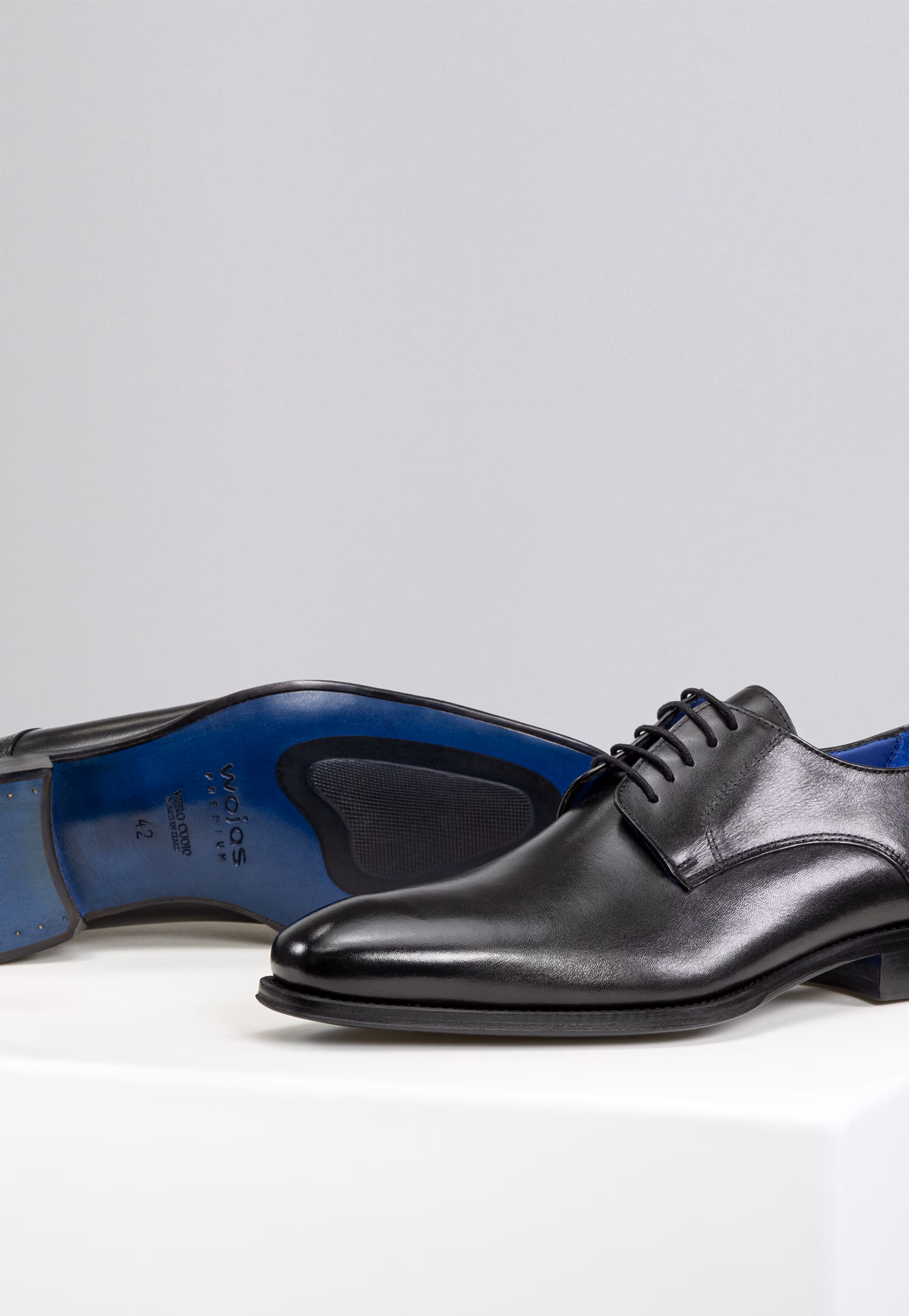 PREMIUM brązowe wizytowe półbuty męskie z niebieskim wnętrzem