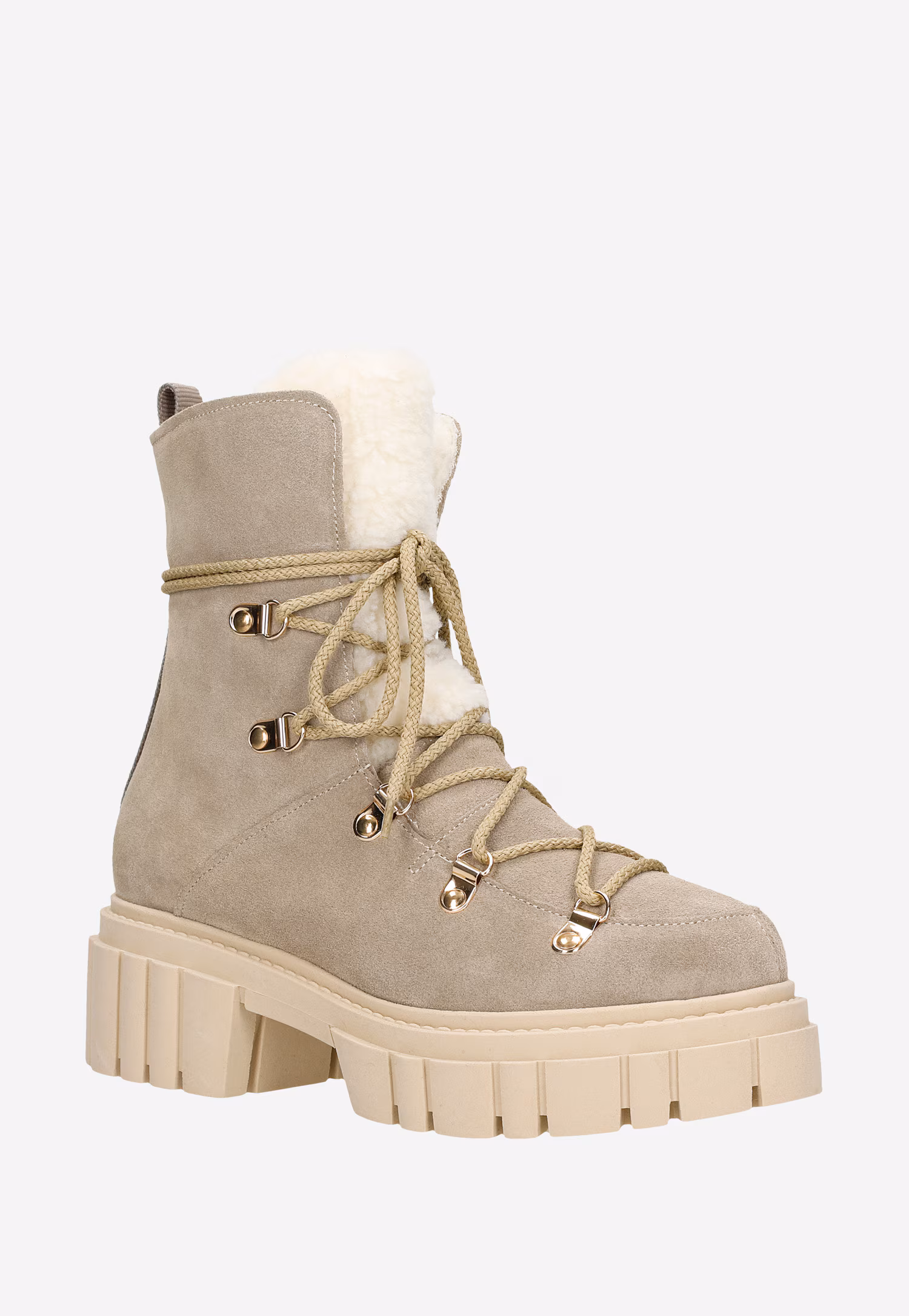 RELAKS czarne skórzane trzewiki damskie z kożuszkiem