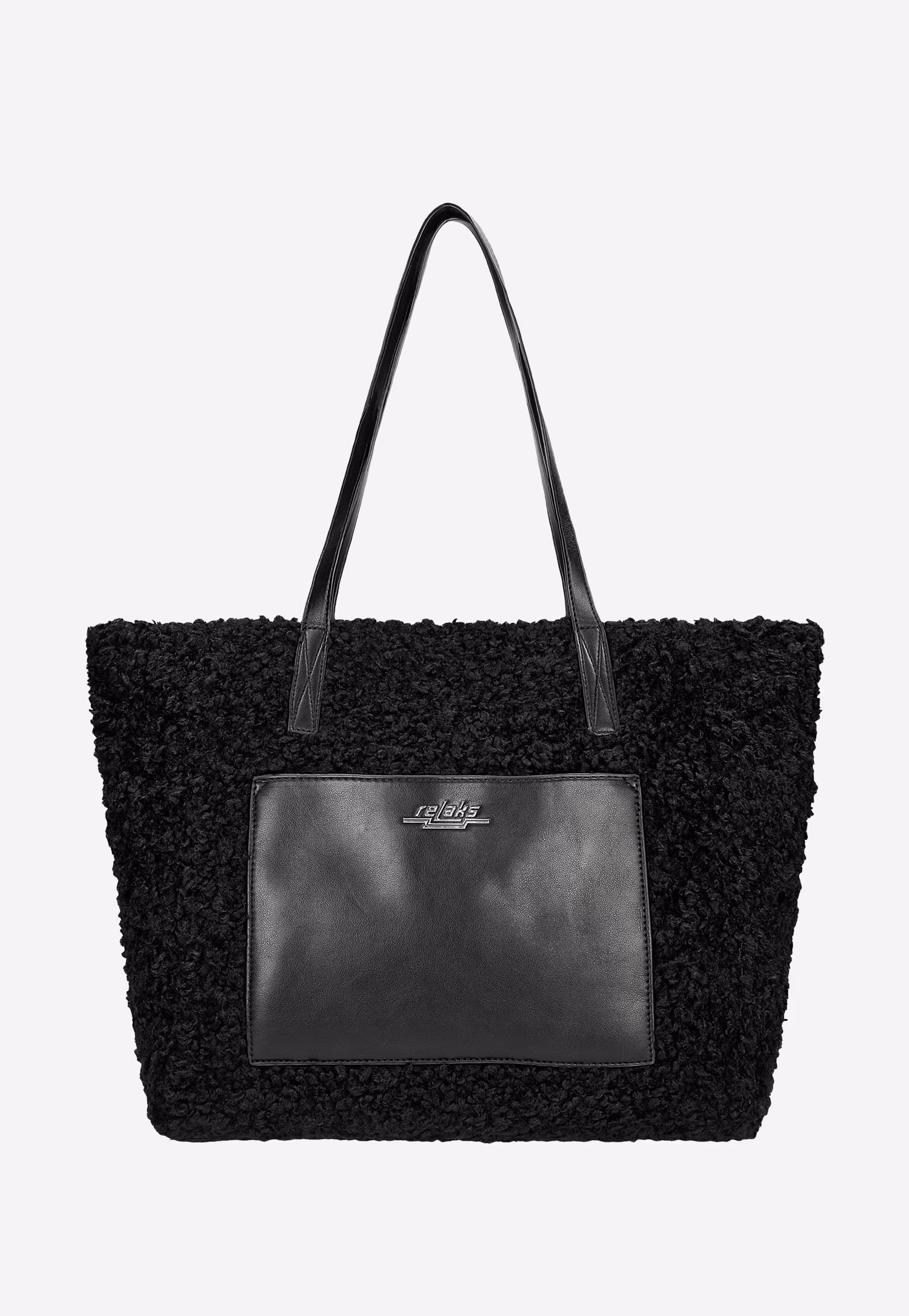 RELAKS duża czarna torebka z futerkiem typu baranek