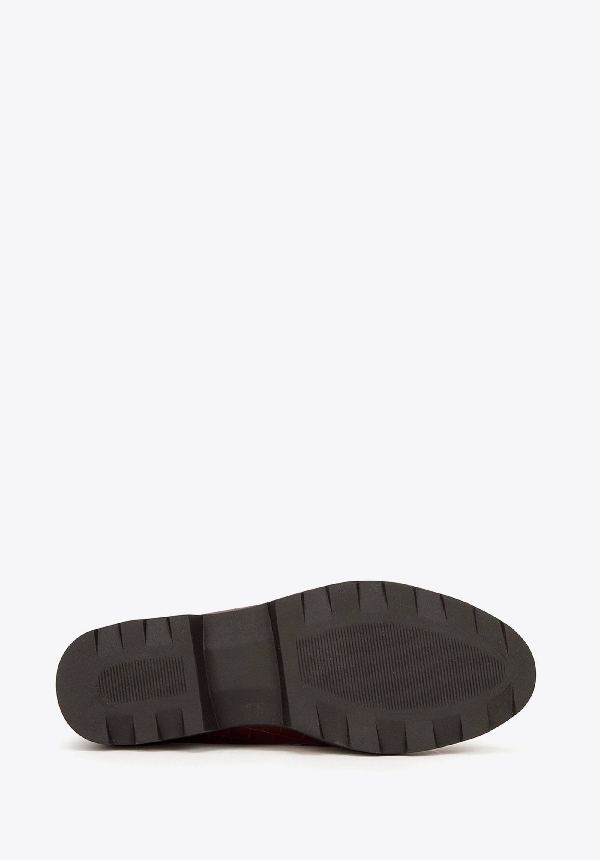 Damskie mokasyny skórzane z łańcuchem i na grubej podeszwie