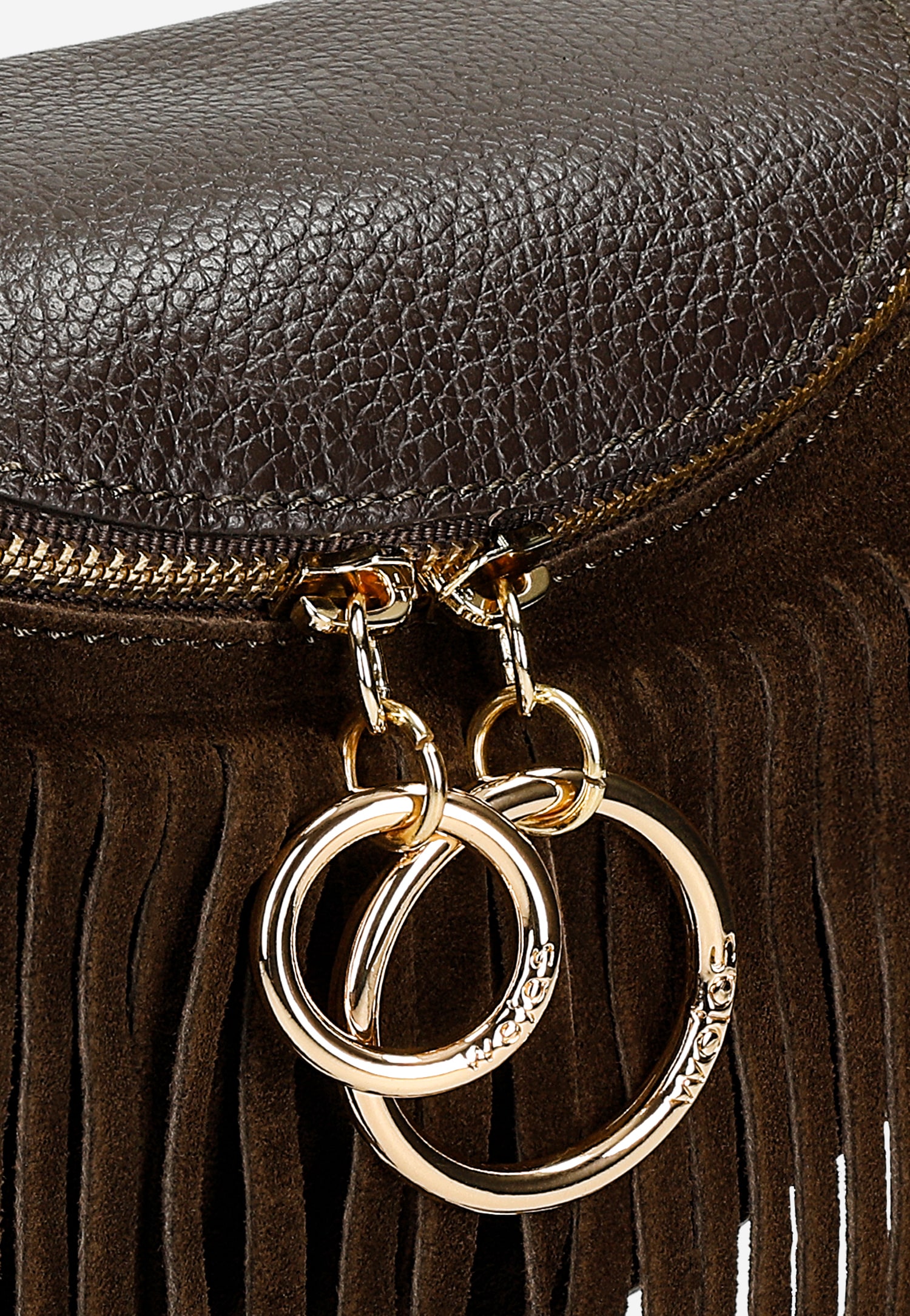 Brązowa nerka damska z frędzlami