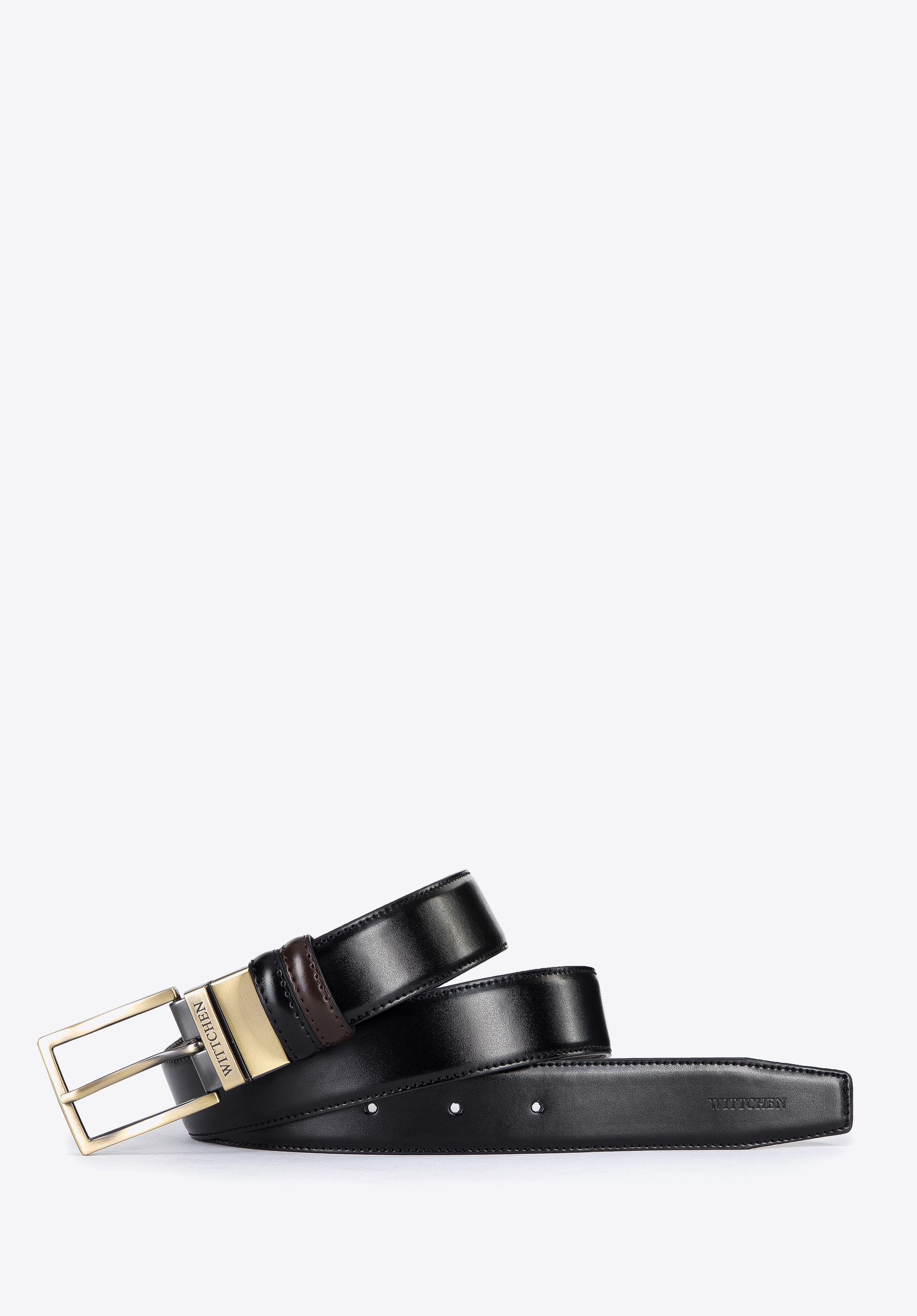 Męski pasek skórzany dwustronny ze stębnowaniem