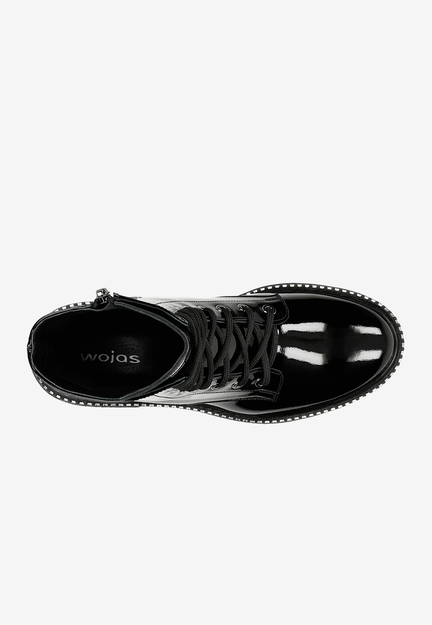 Czarne lakierowane trzewiki damskie z ozdobioną podeszwą