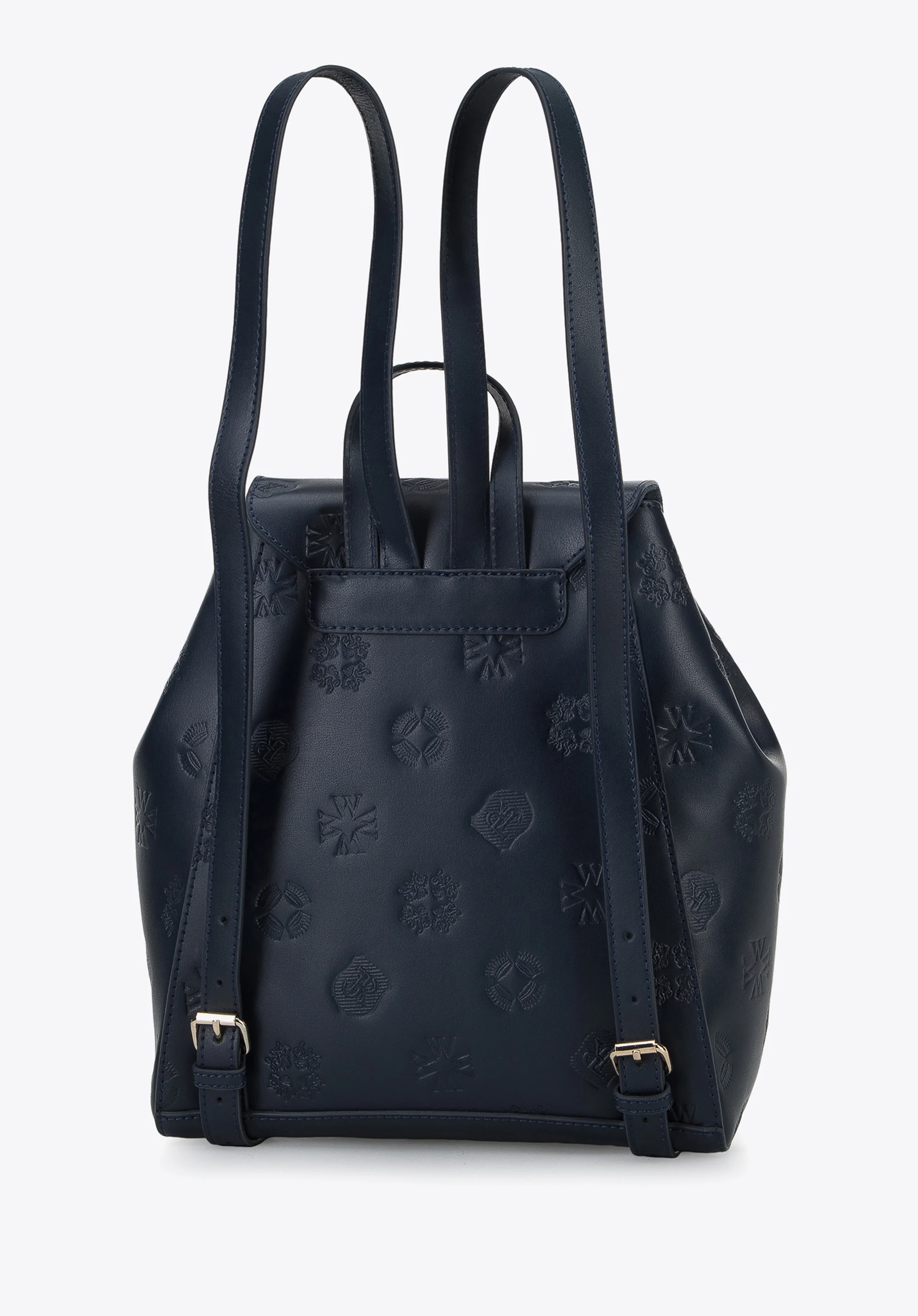 Damski plecak skórzany w monogram z pionowymi suwakami