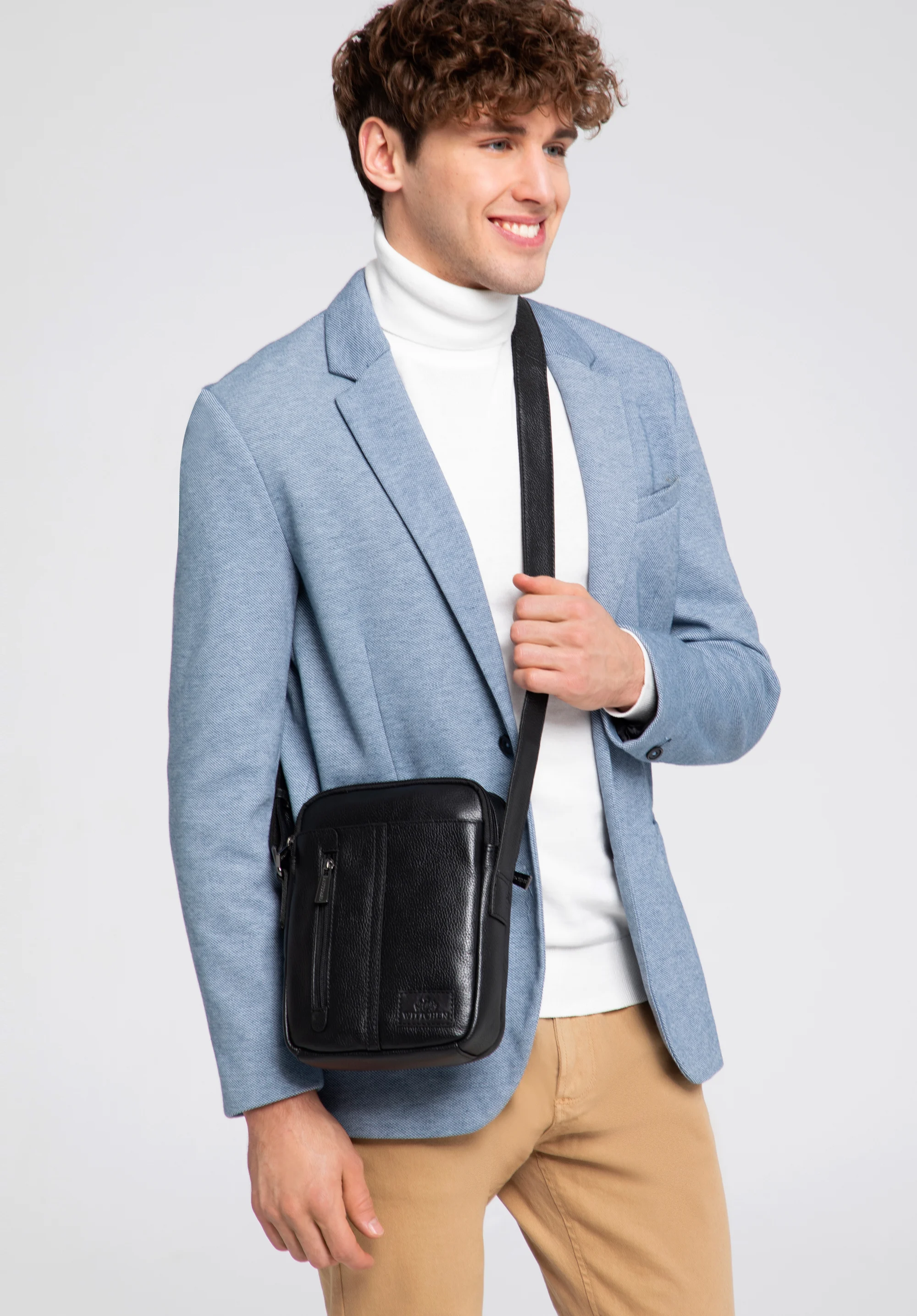 Męska listonoszka skórzana z pionowym paskiem