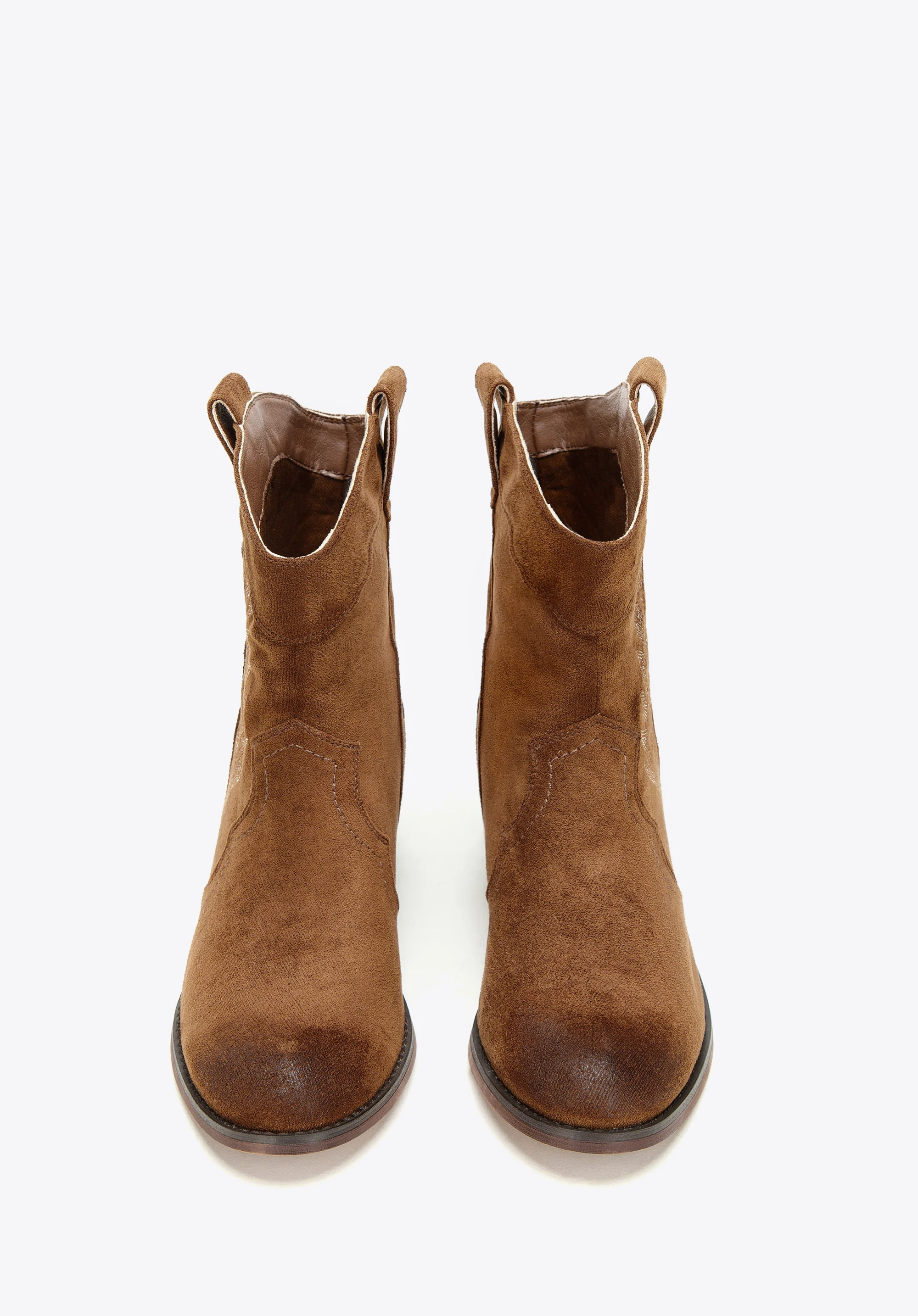 Damskie kowbojki z kontrastowym haftem krótkie