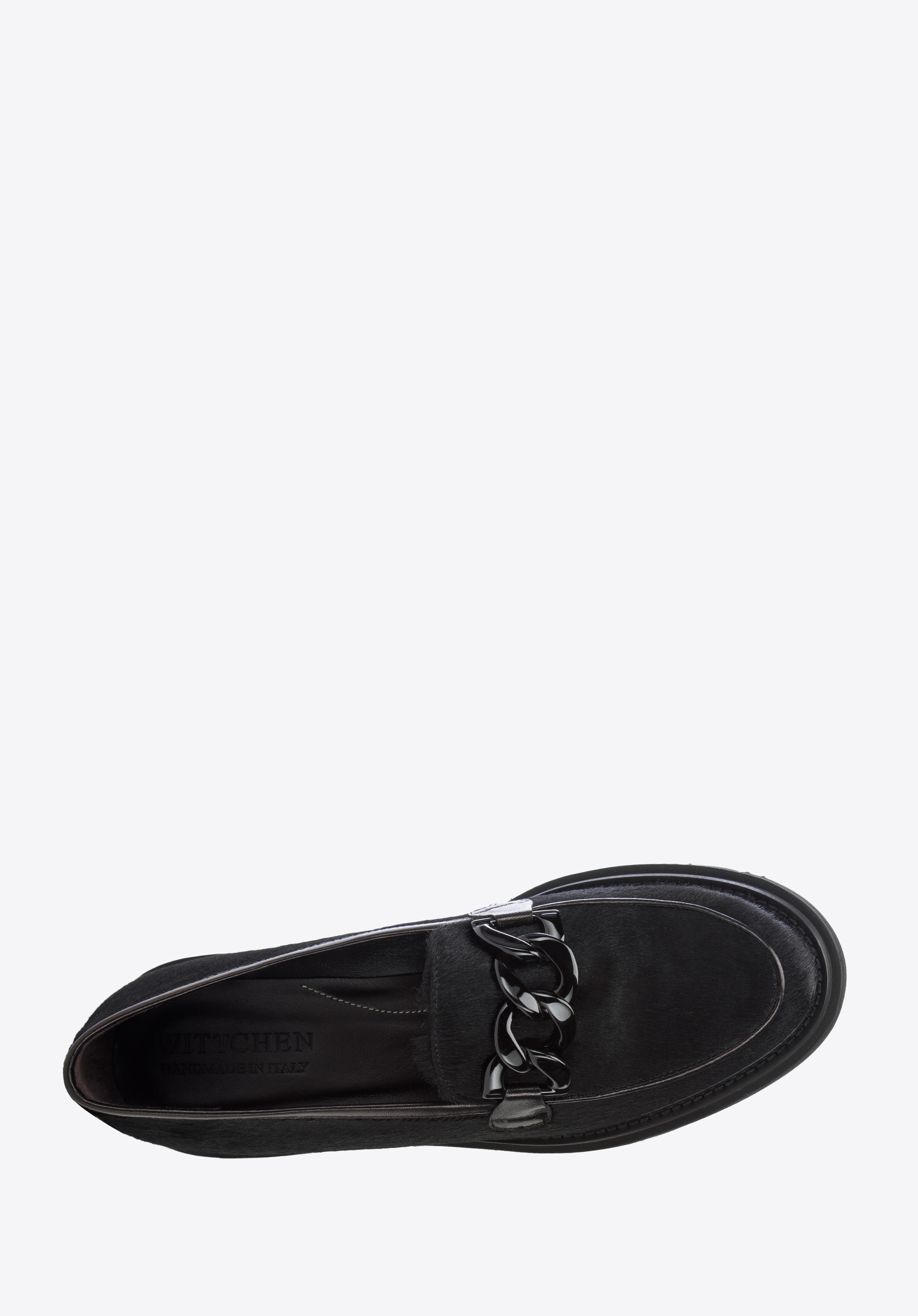 Damskie mokasyny skórzane z włosiem z grubym łańcuchem