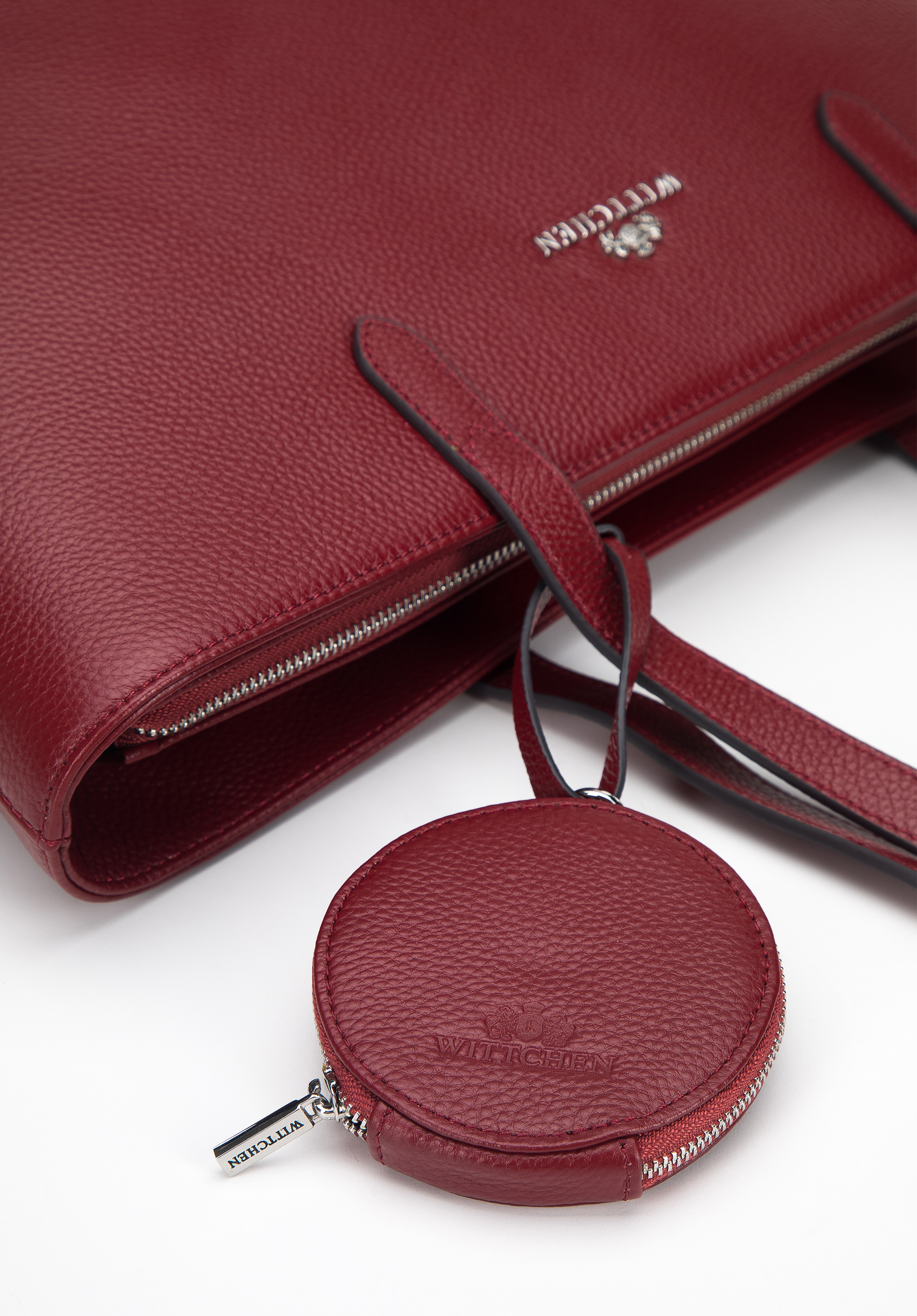 Torebka shopperka ze skóry naturalnej z etui i breloczkiem