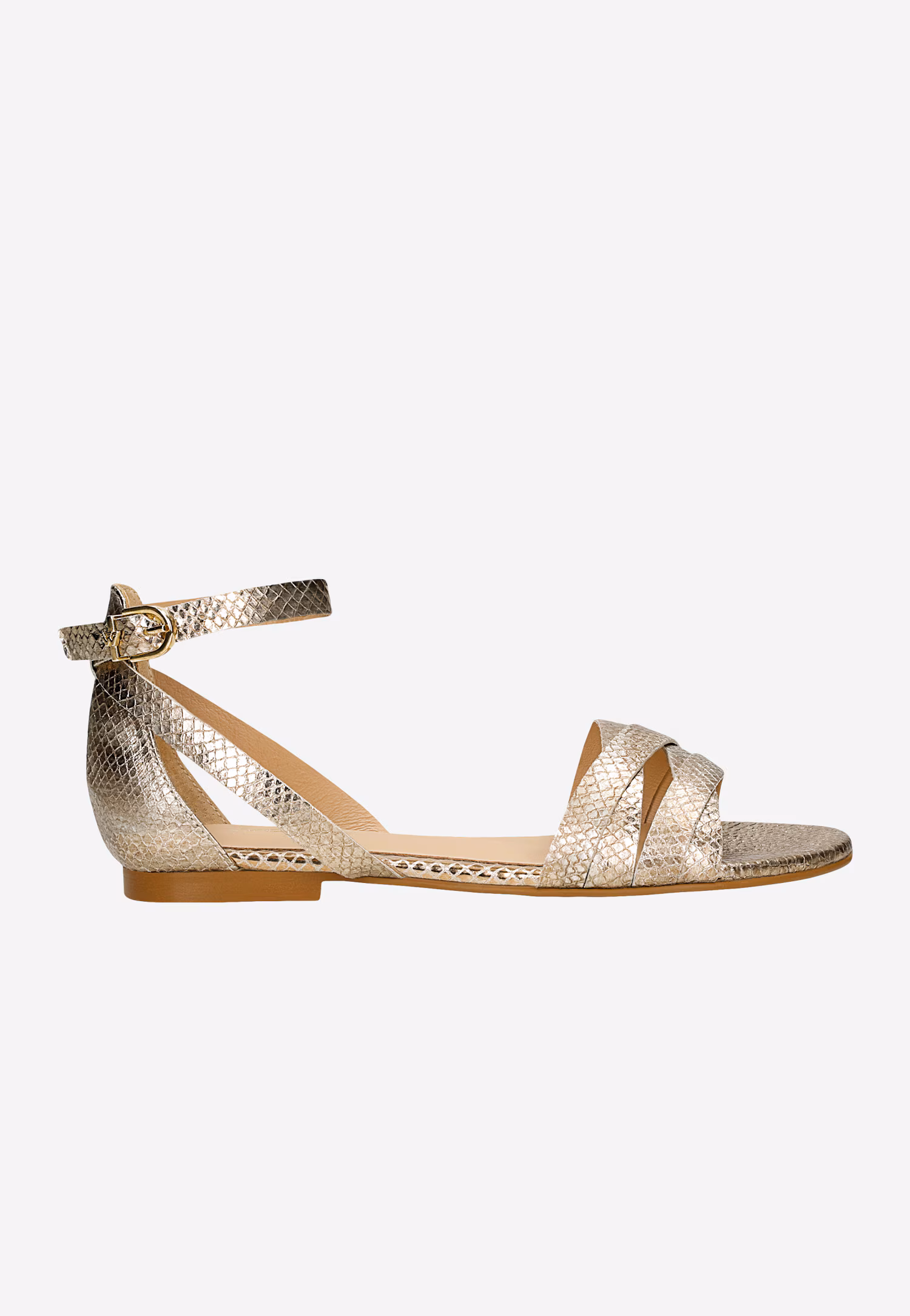 Złote sandały damskie z tłoczonym wzorem