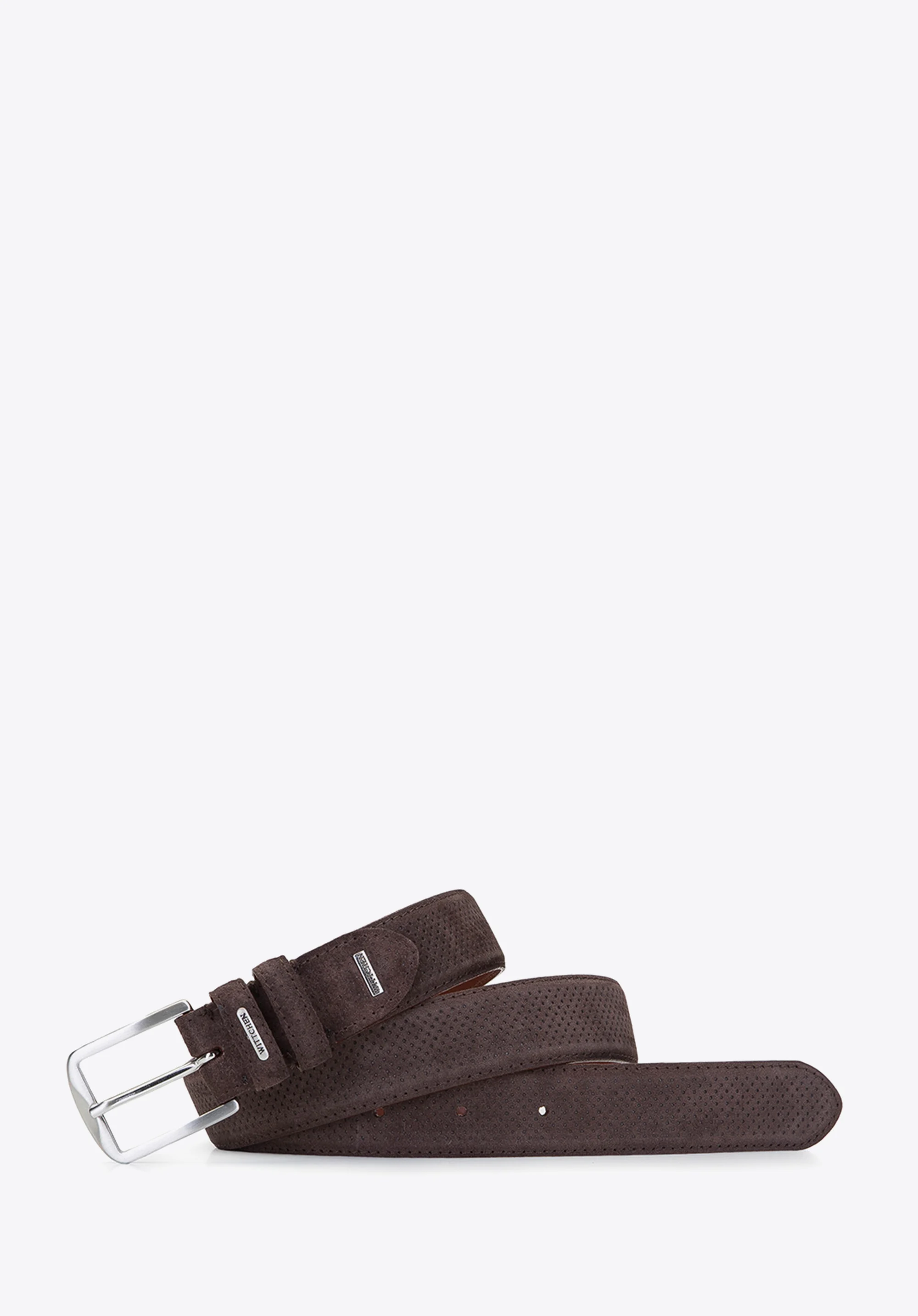 Męski pasek z perforowanej skóry welurowej