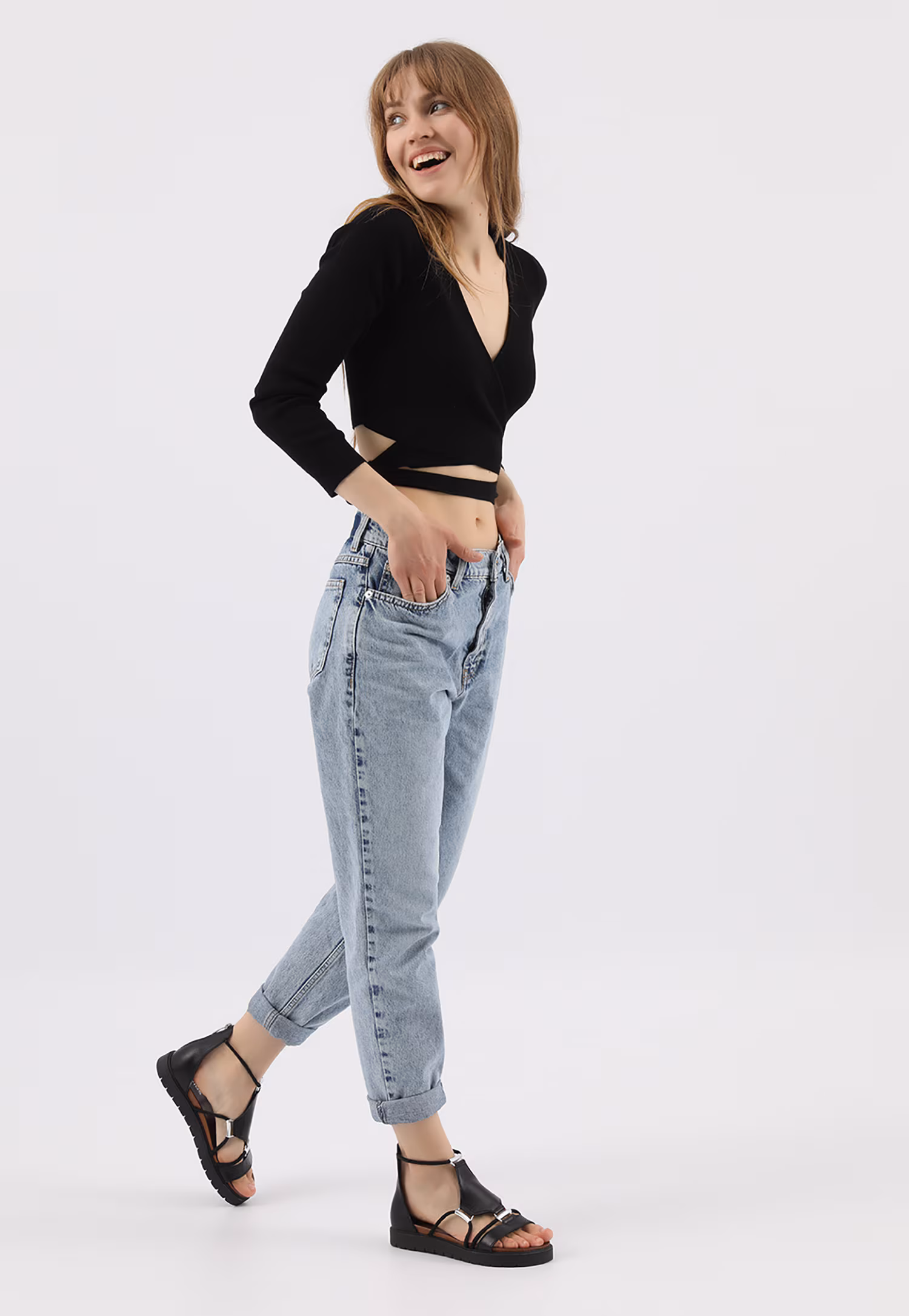 Brązowe sandały damskie ze skóry licowej