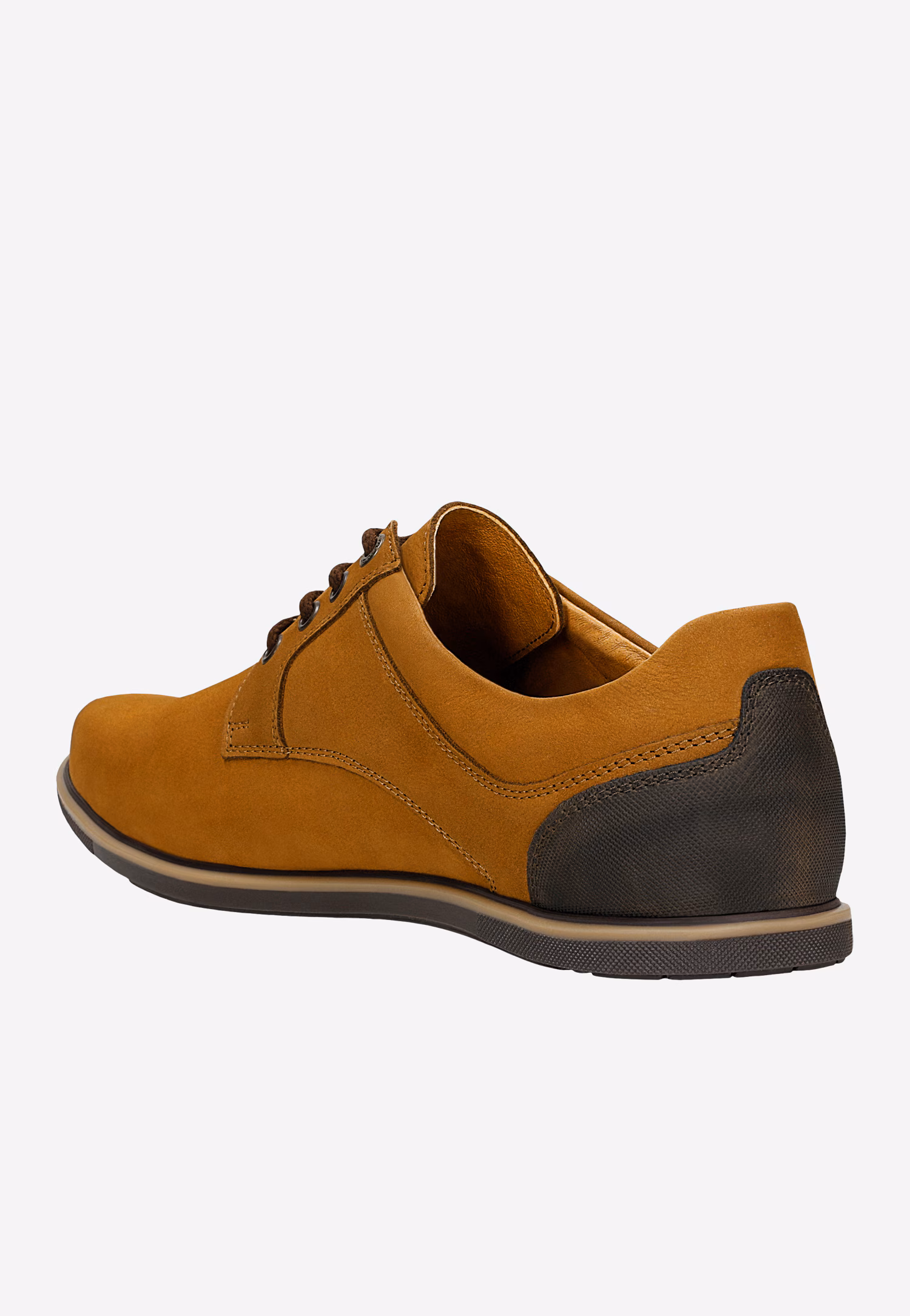 Brązowe półbuty męskie z granatową wstawką na pięcie