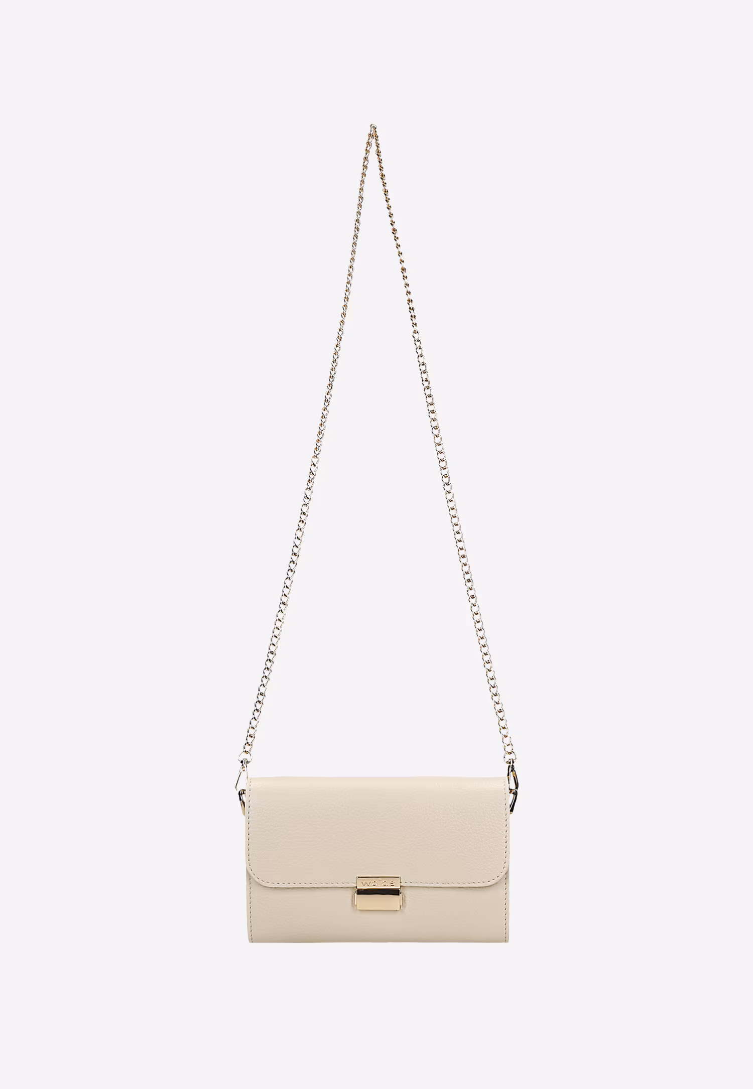 Jasnobeżowa wizytowa torebka skórzana ze złotymi elementami