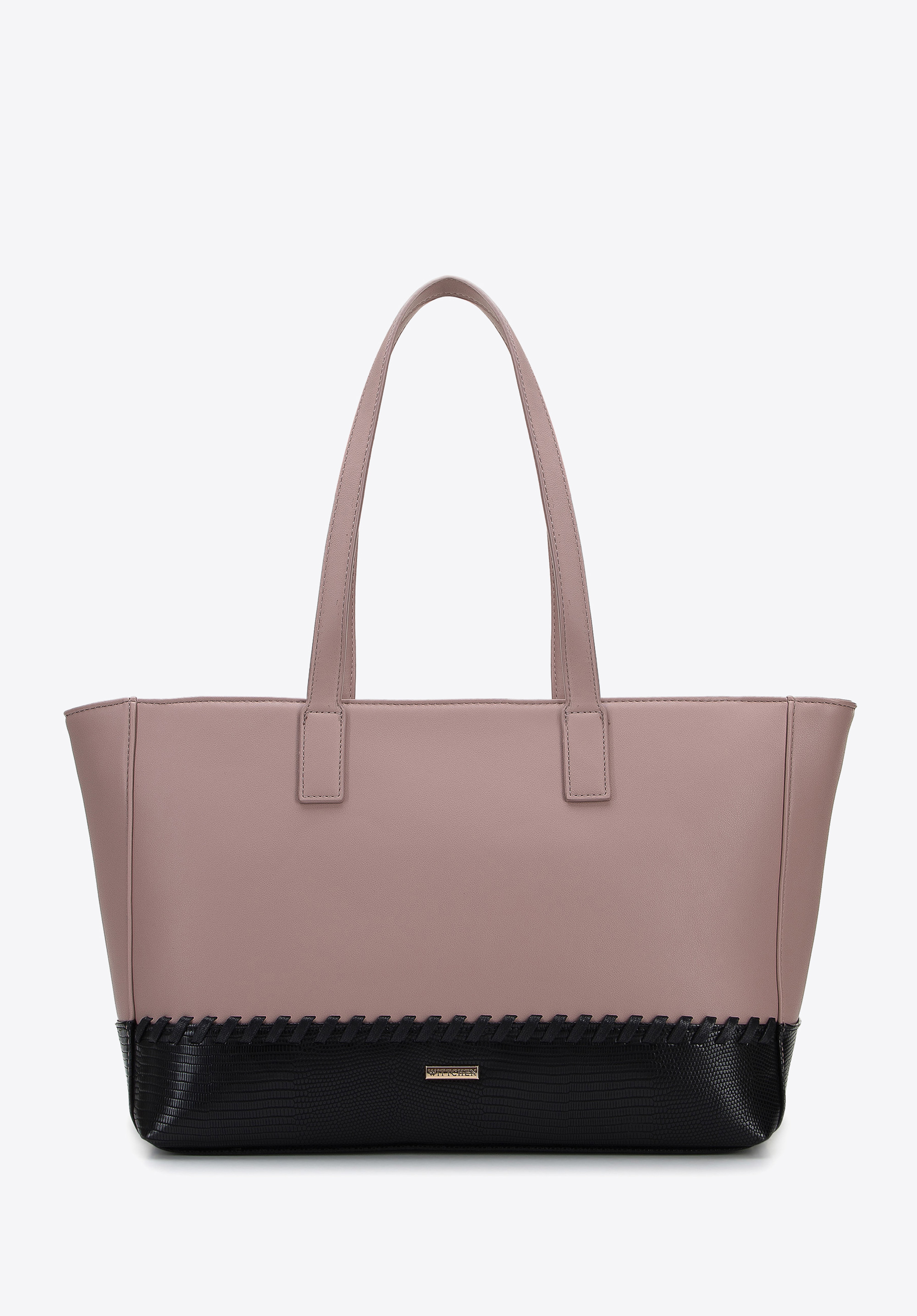 Torebka shopperka z ozdobną wstawką i rzemieniem