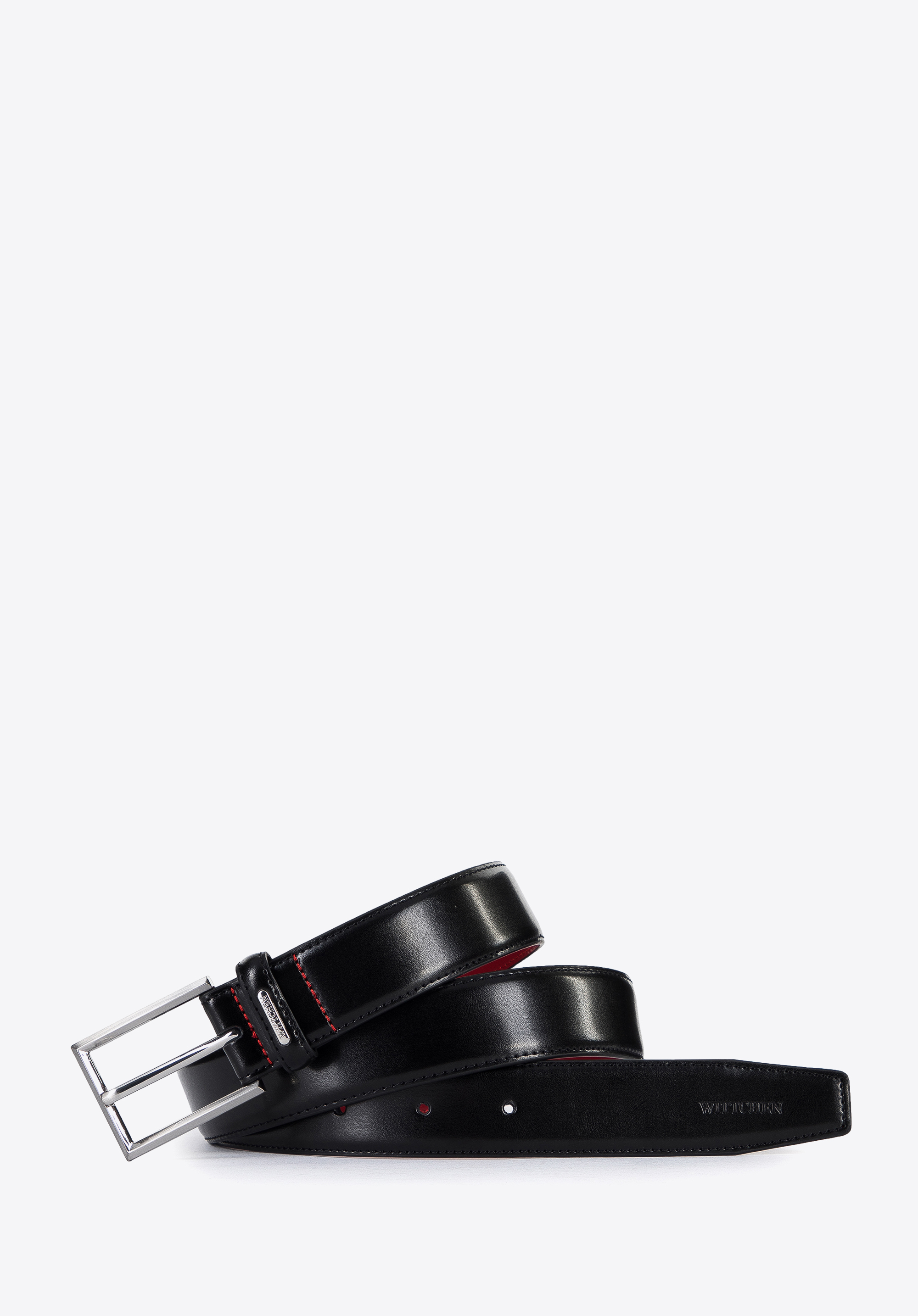 Męski pasek skórzany z czerwoną nitką