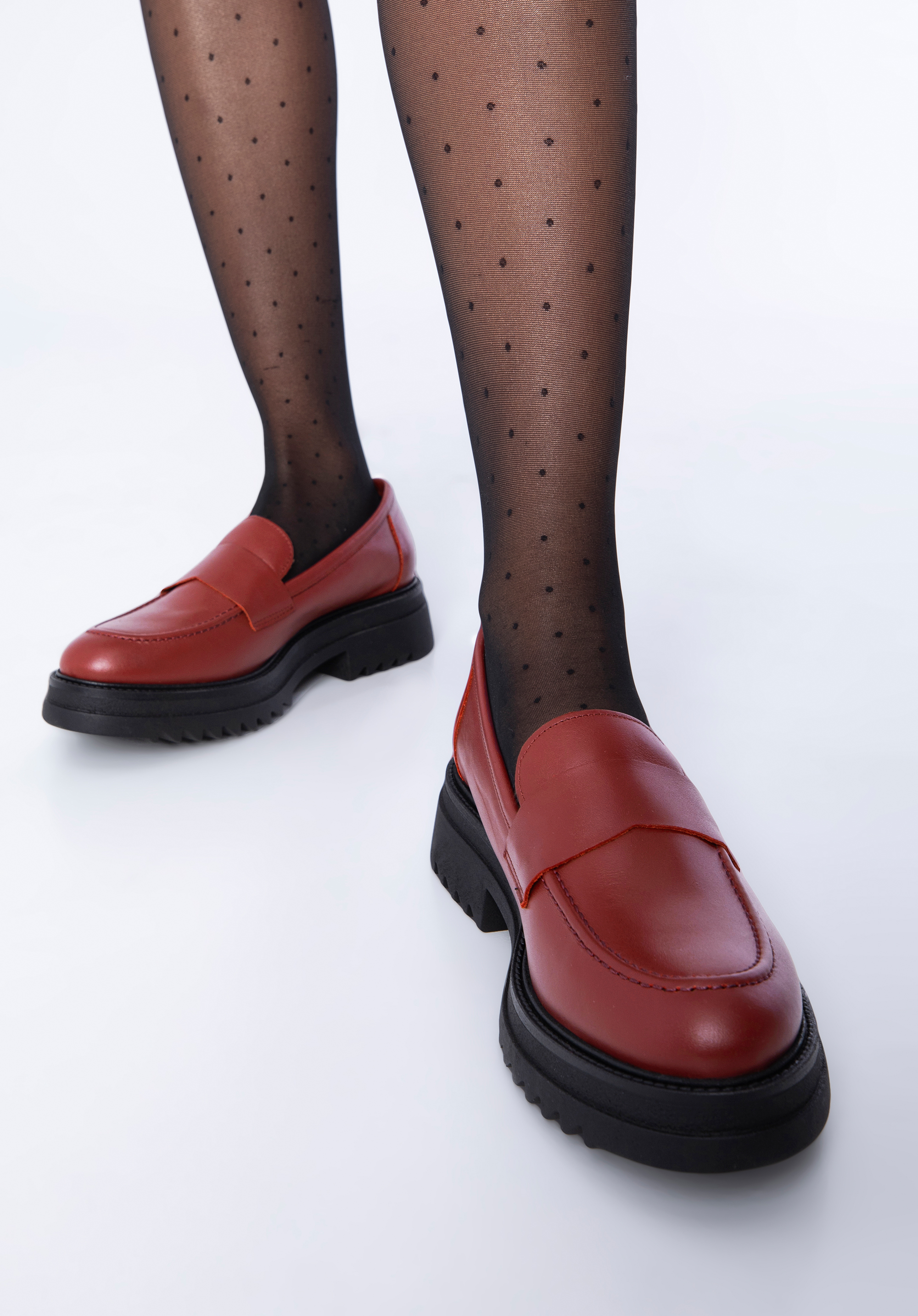 Damskie mokasyny skórzane na platformie