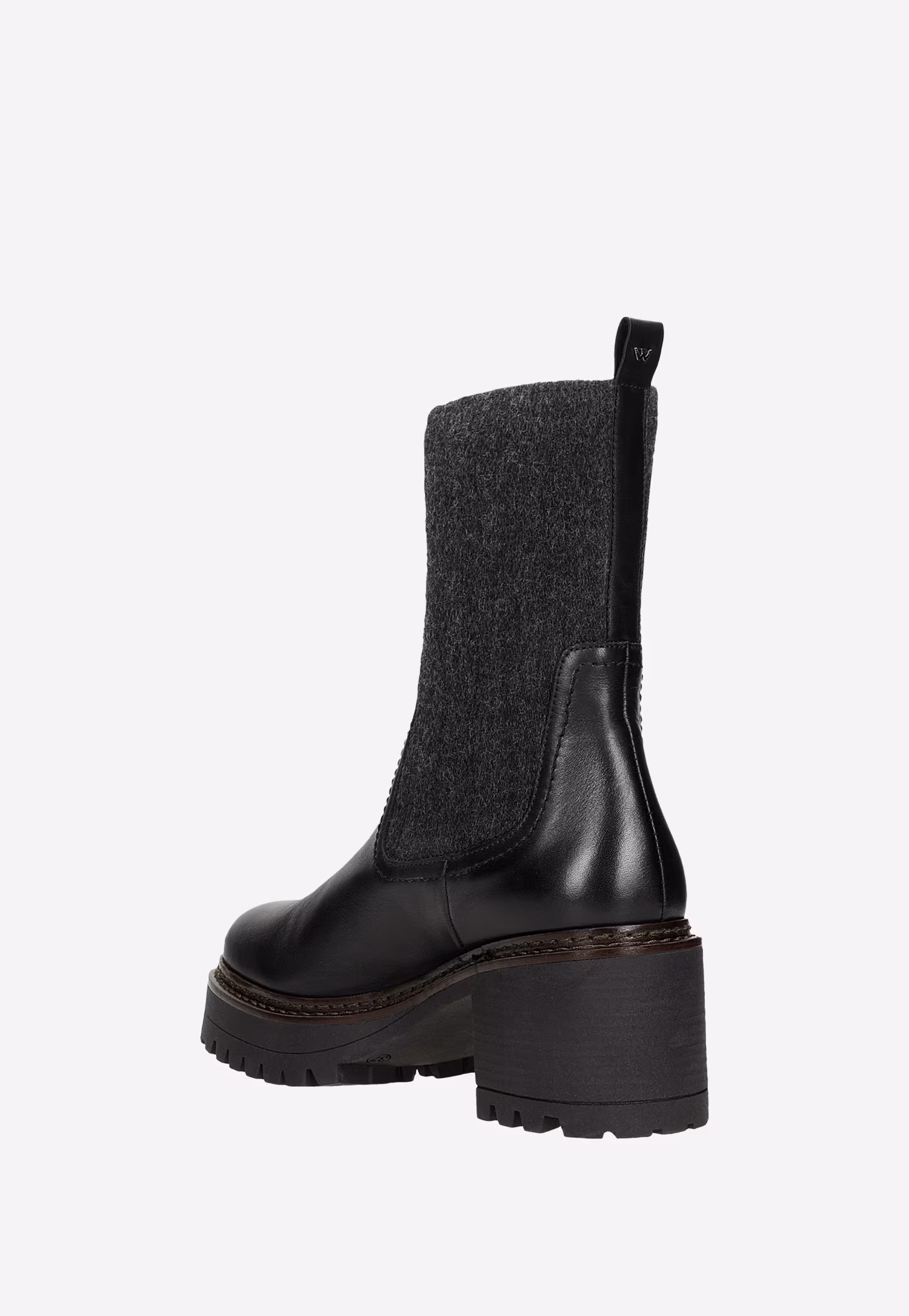 Czarne ocieplane botki ze skóry licowej i dzianiny