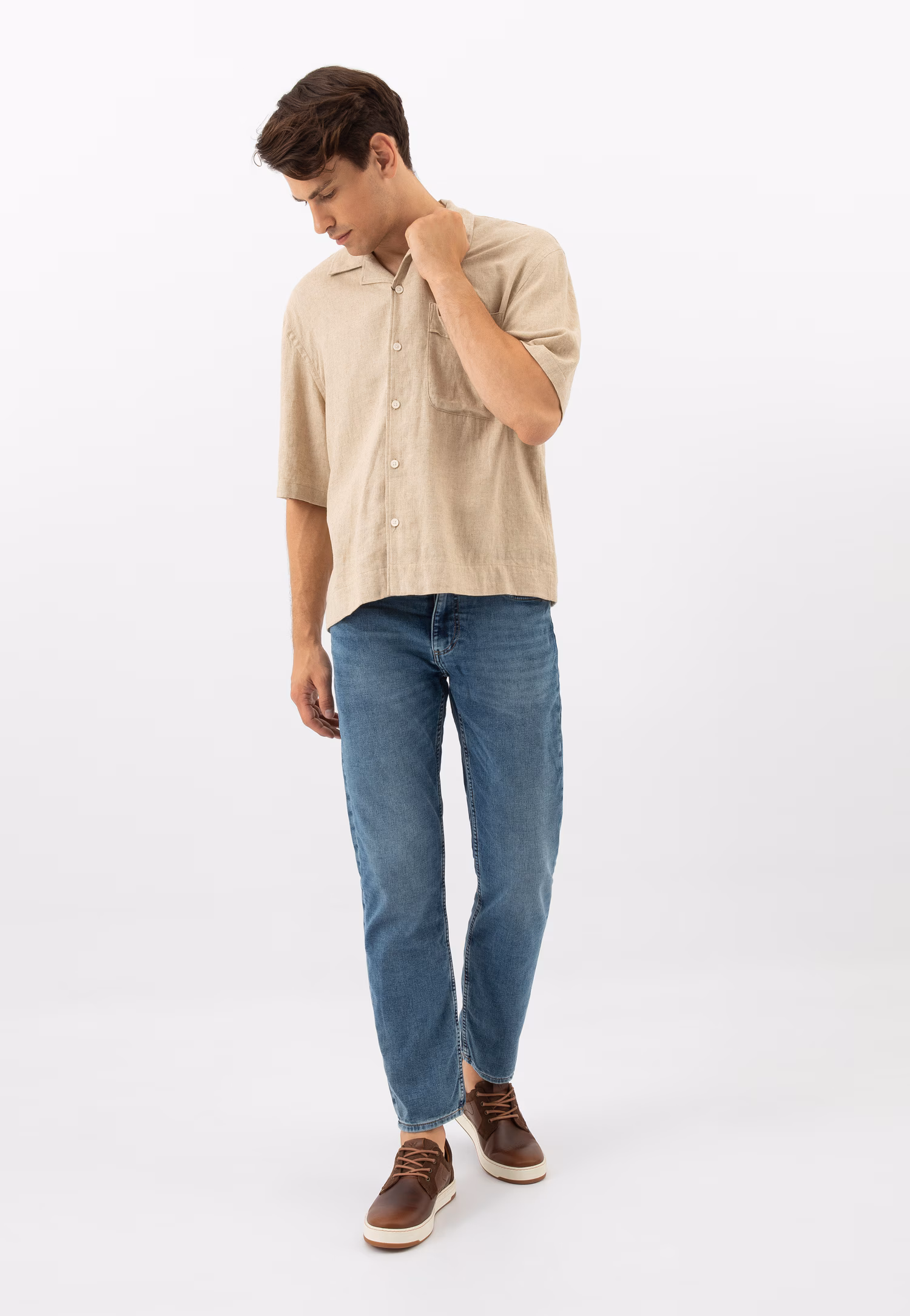 Czarne trampki męskie z brązowymi wstawkami