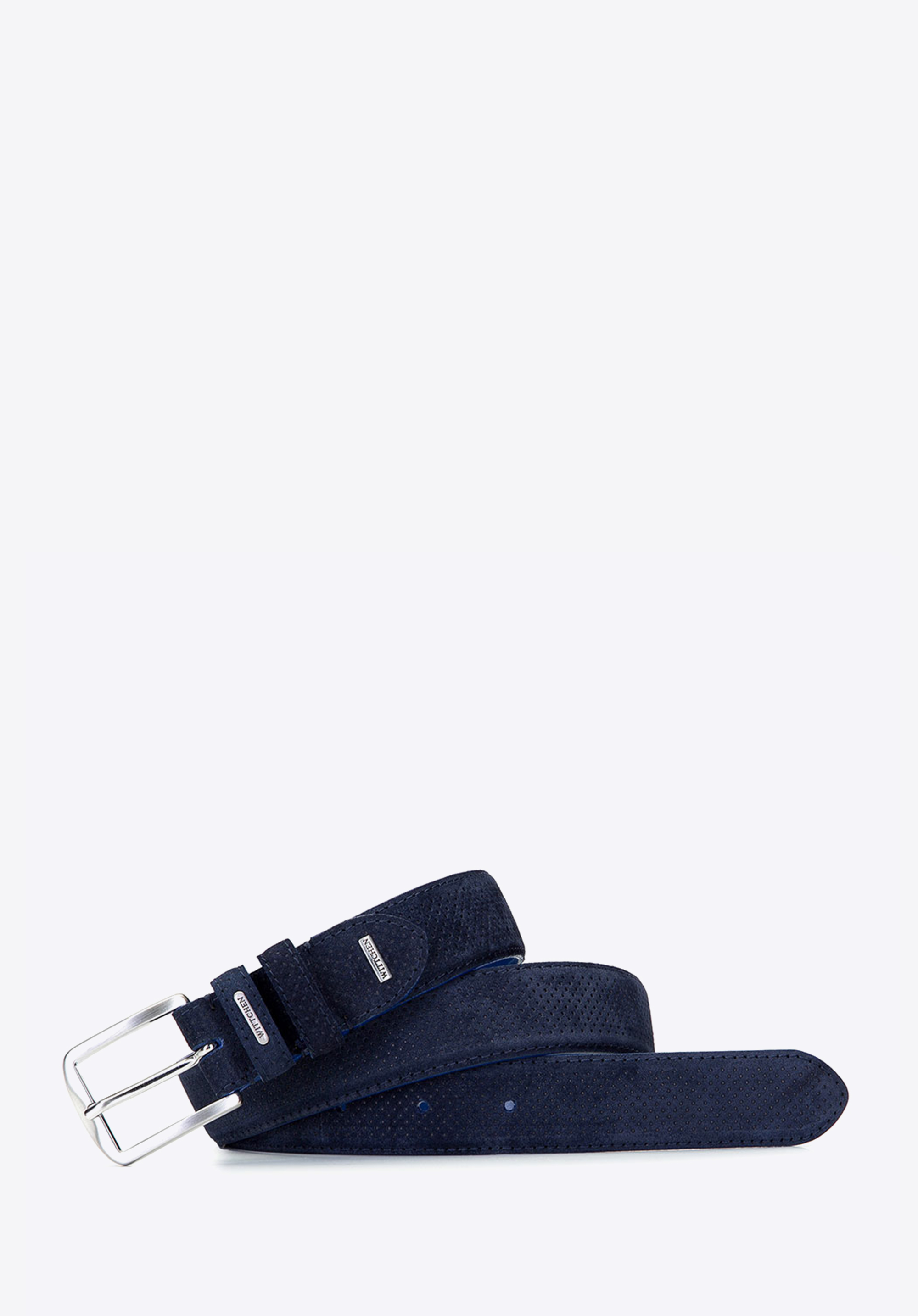 Męski pasek z perforowanej skóry welurowej