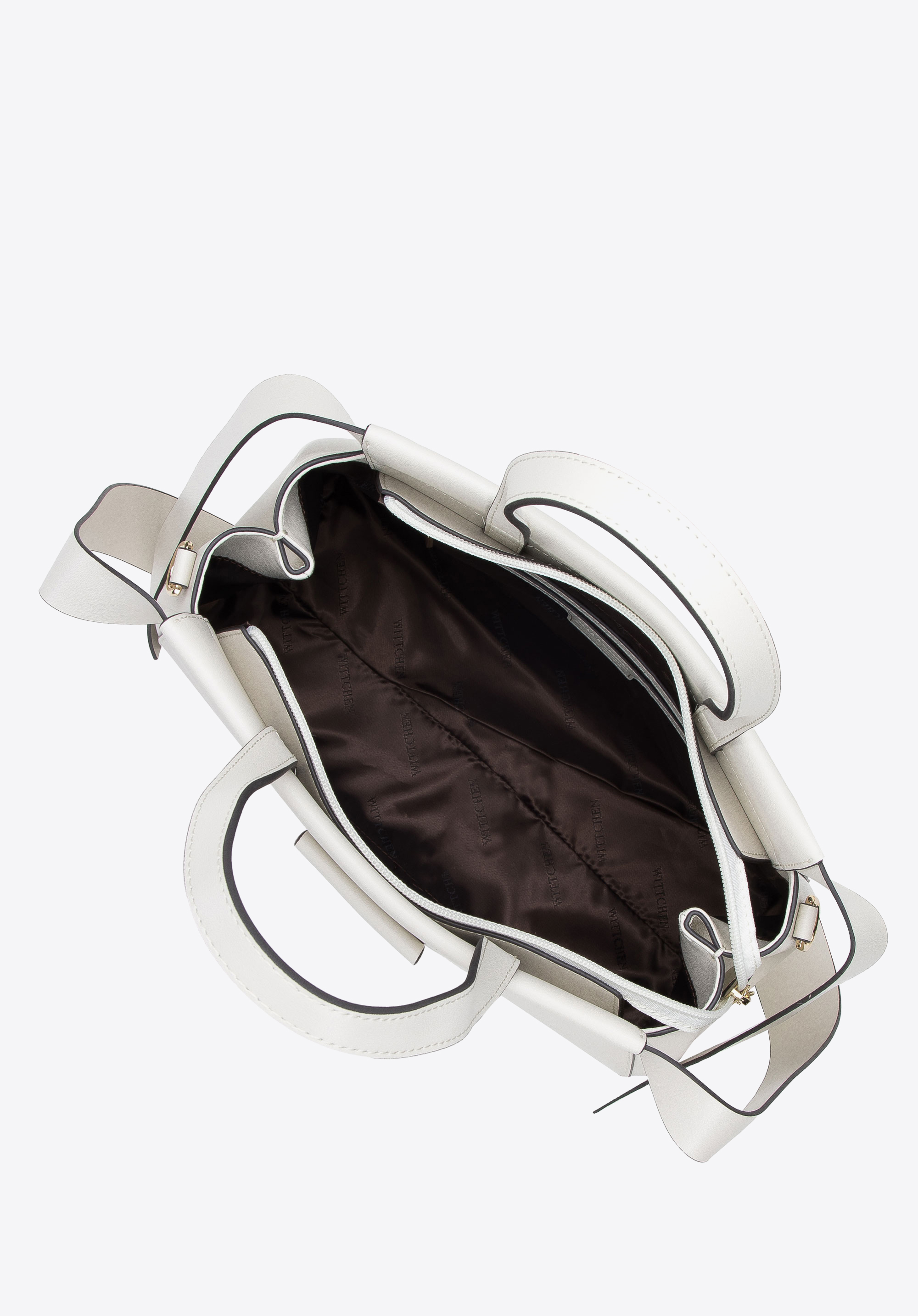 Torebka kuferek skórzana z ozdobnymi paskami