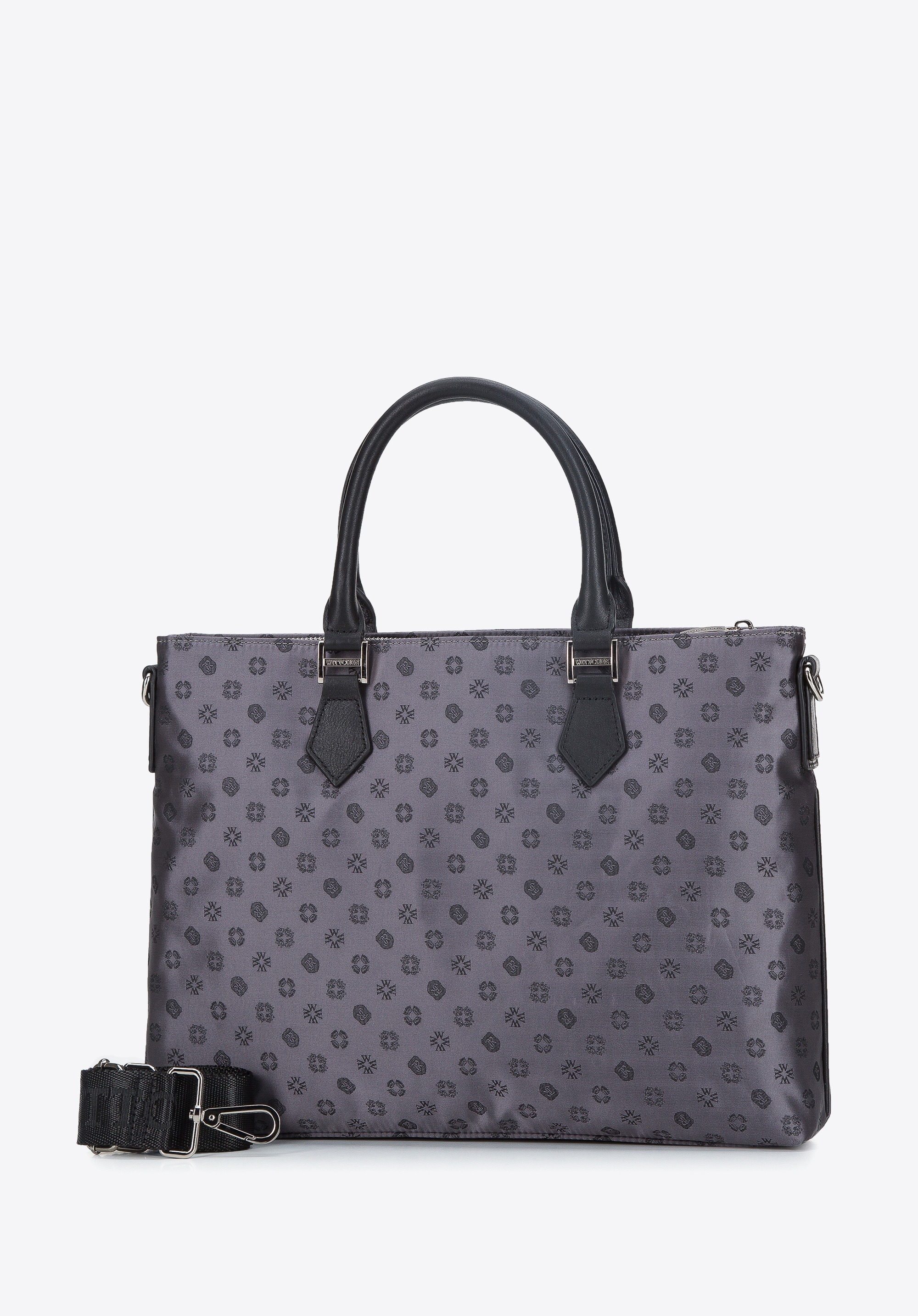 Damska torba na laptopa 12” z żakardu z opaskami ze skóry