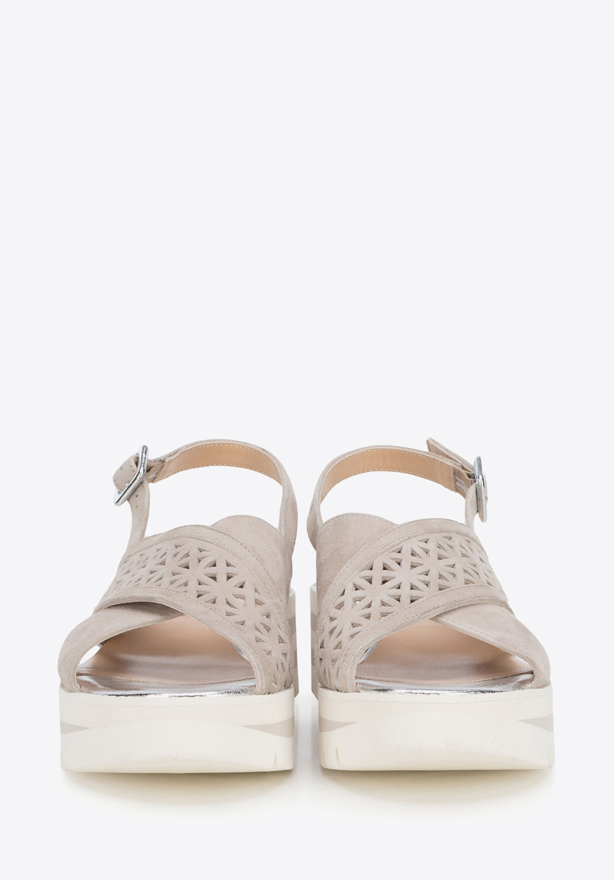 Damskie sandały zamszowe z ażurowym paskiem