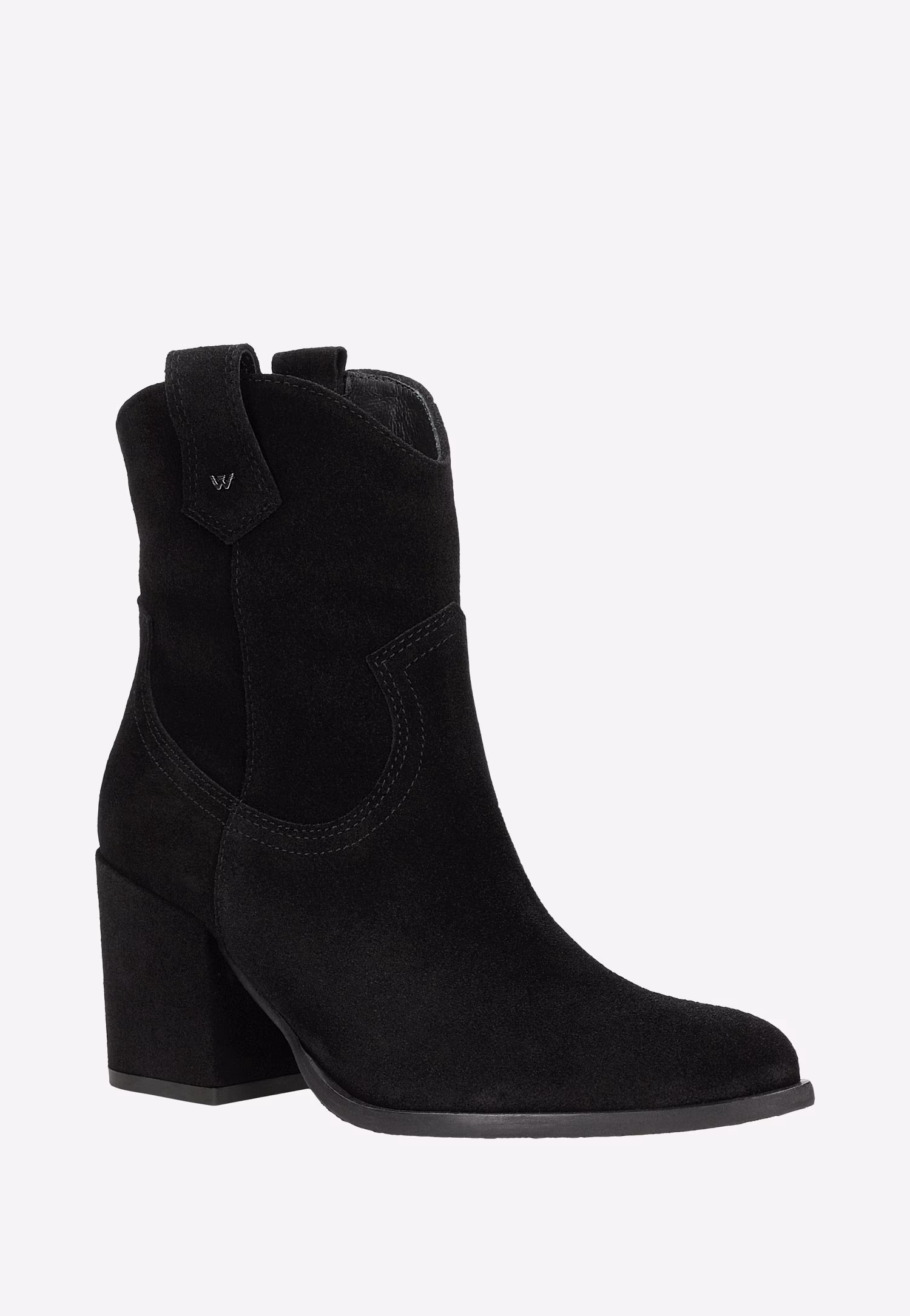 Czarne kowbojki damskie z dwoiny welurowej na obcasie