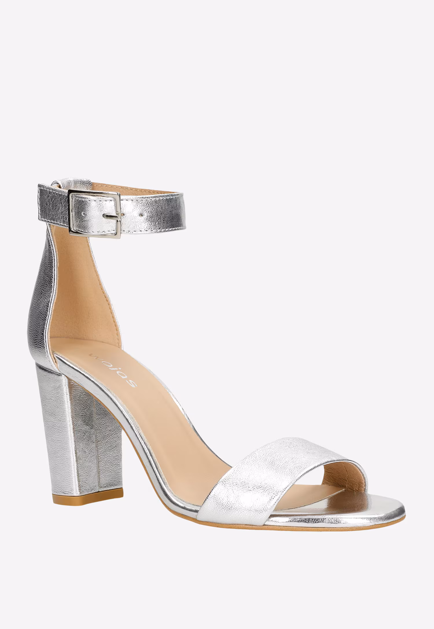 Zjawiskowe srebrne skórzane sandały na obcasie